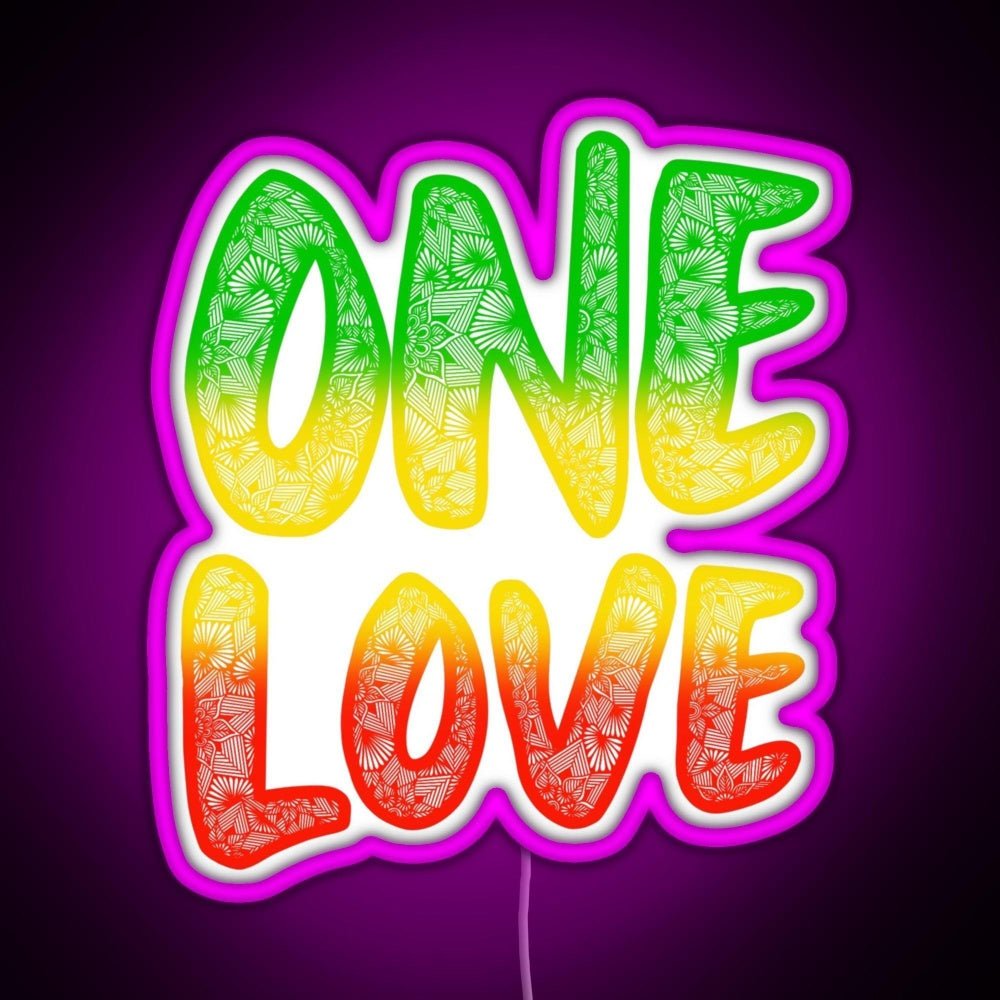One Love Reggae Art Marley Zentangle Rasta Rgb Led Neon Sign Pop Wall Art - Shineneon