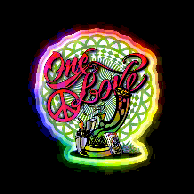 One Love Stoner Art Hemp Inspired Green Leaf Led Neon Sign Rgb Color