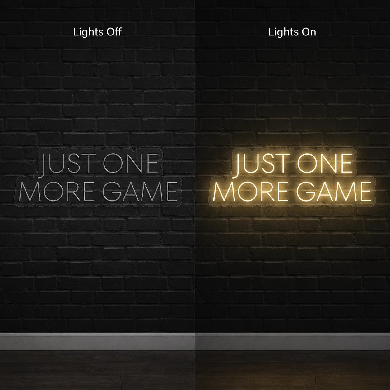 One More Game Neon Sign LED Neon Sign day and night comparison