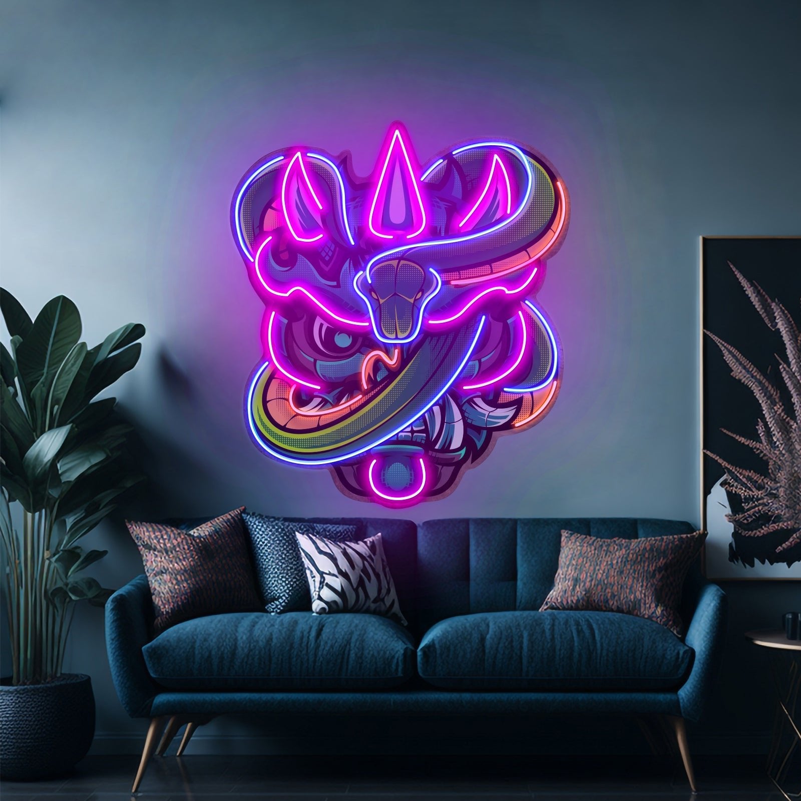 Oni Head And Green Snake Led Neon Sign Light Custom Led Signs - Shineneon