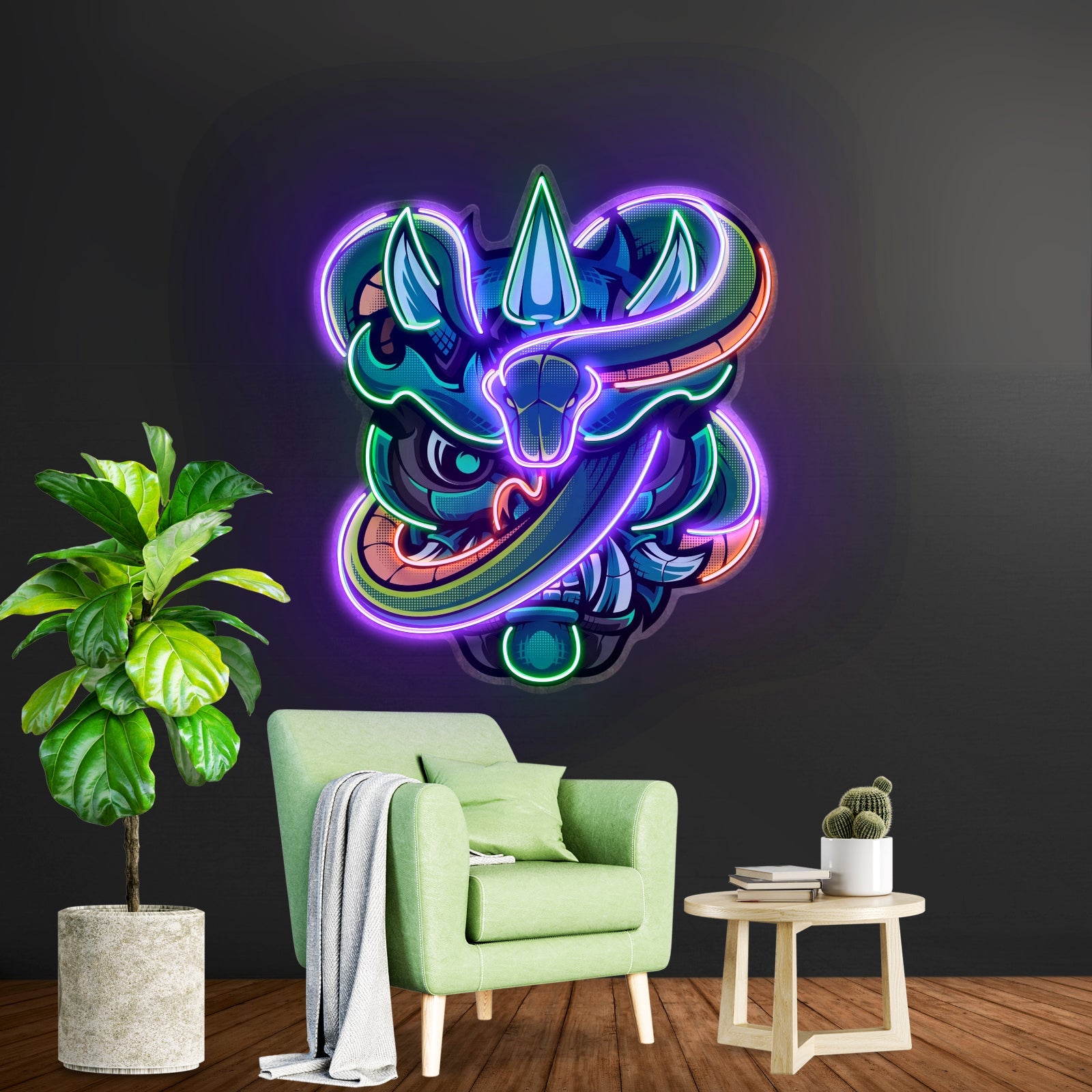 Oni Head And Green Snake Led Neon Sign Light Custom Led Signs - Shineneon