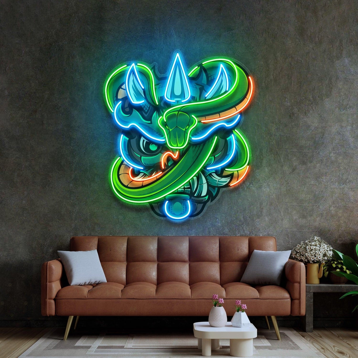 Oni Head Green Snake Uv Printed Led Neon Sign Fantasy Gaming Room Decor | Shineneon