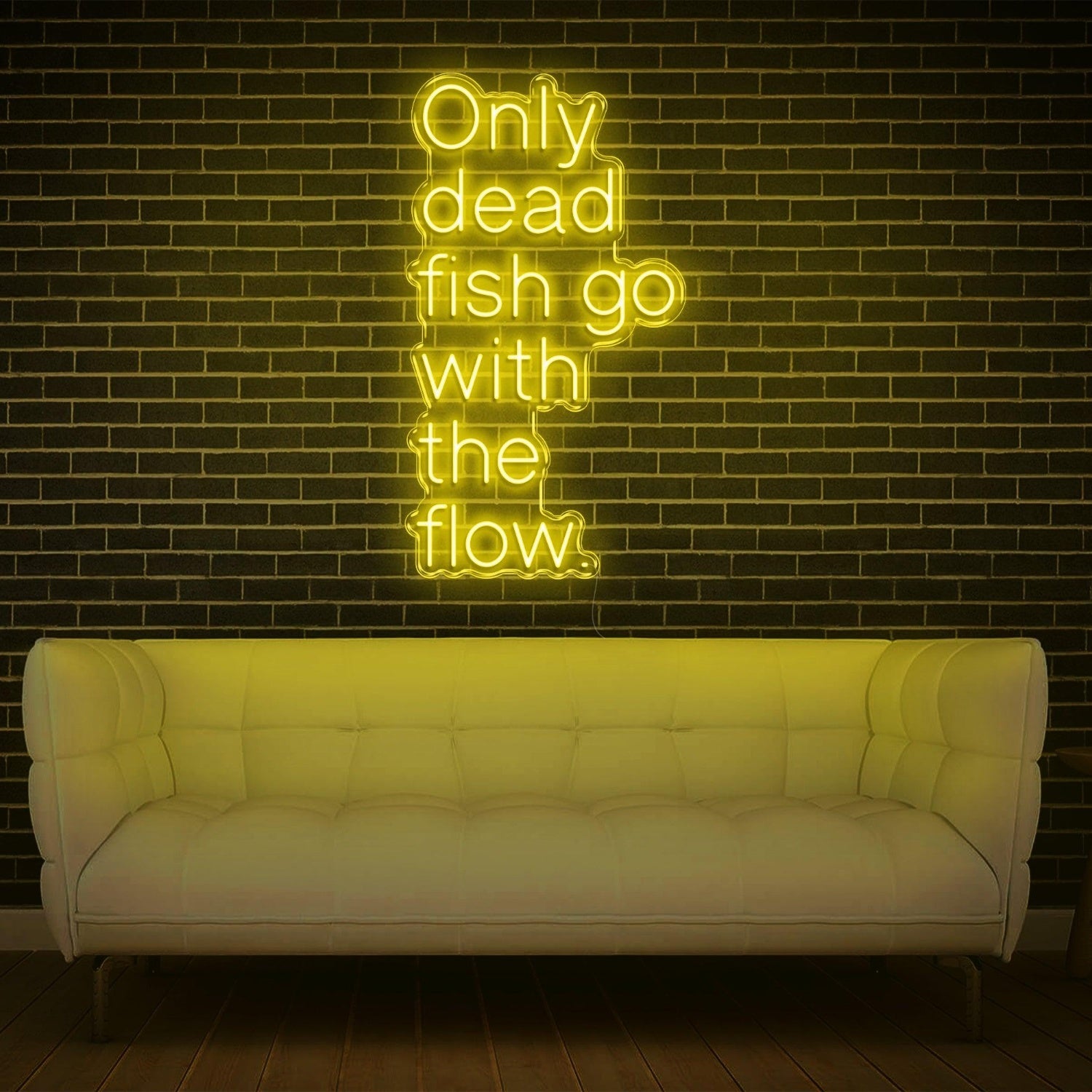 Only Dead Fish Go With The Flow White Glow Led Neon Sign For Modern Home Decor | Shineneon