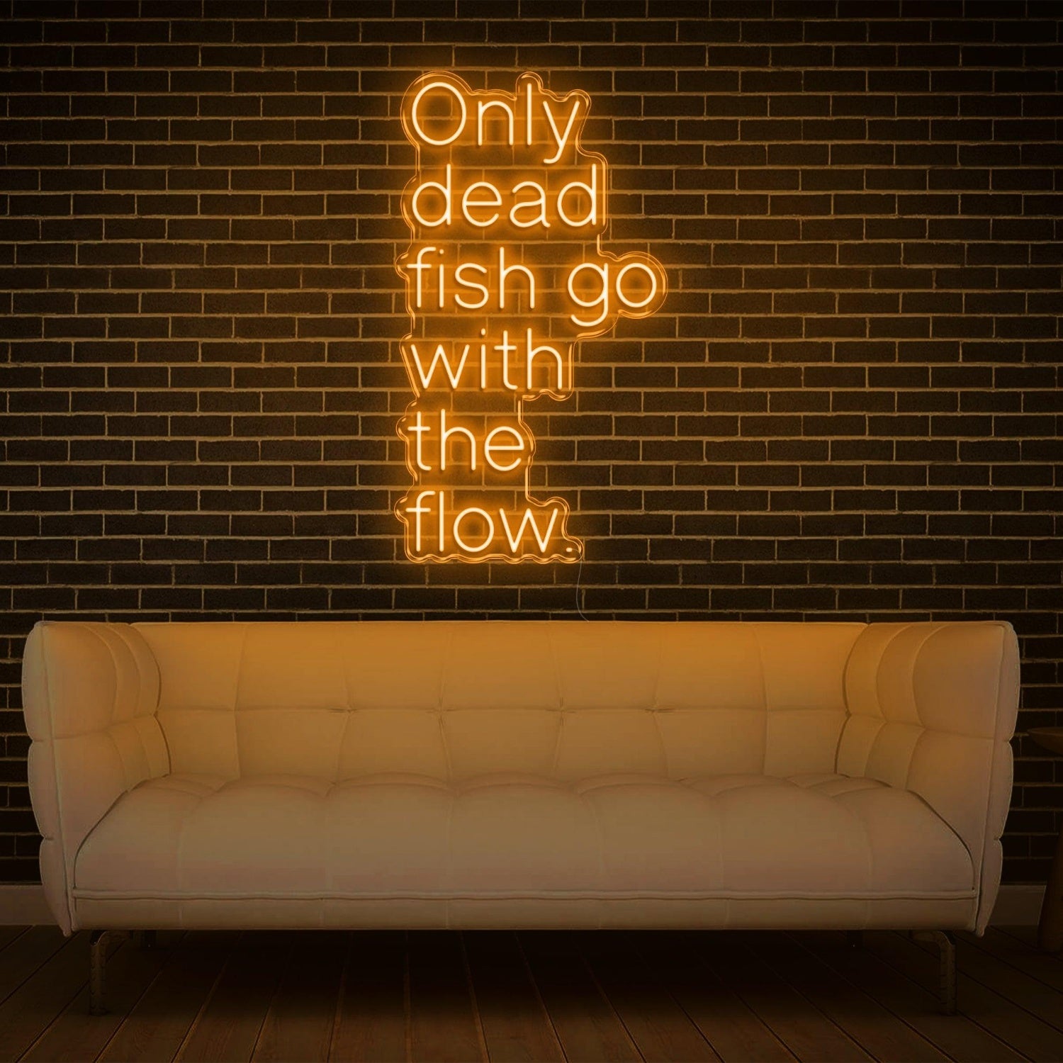 Only Dead Fish Go With The Flow White Glow Led Neon Sign For Modern Home Decor | Shineneon