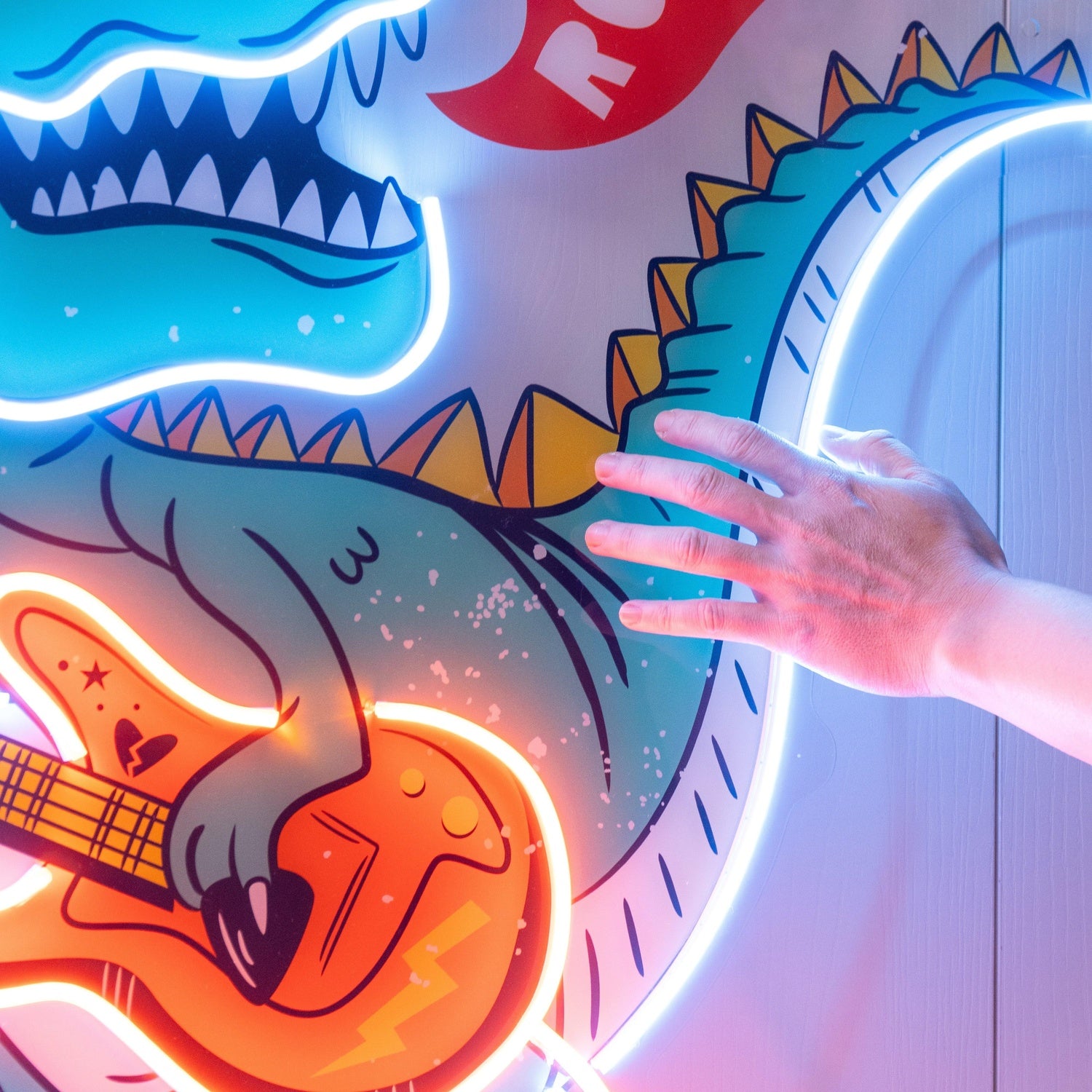 Ool Dinosaur Playing Guitar Uv Printed Led Neon Sign For Kids Room Decor | Shineneon