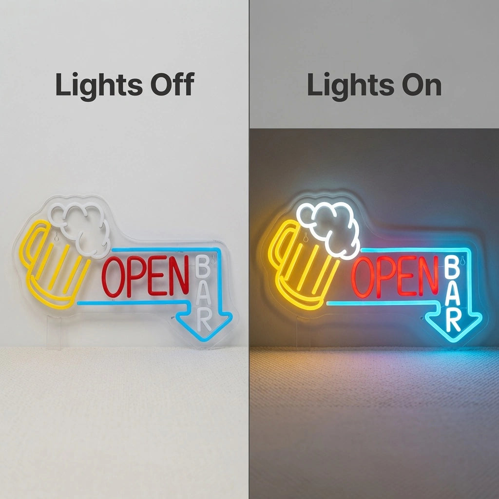 Open Business LED Neon Sign Business Sign Business Sign - 06 Day Night Comparison