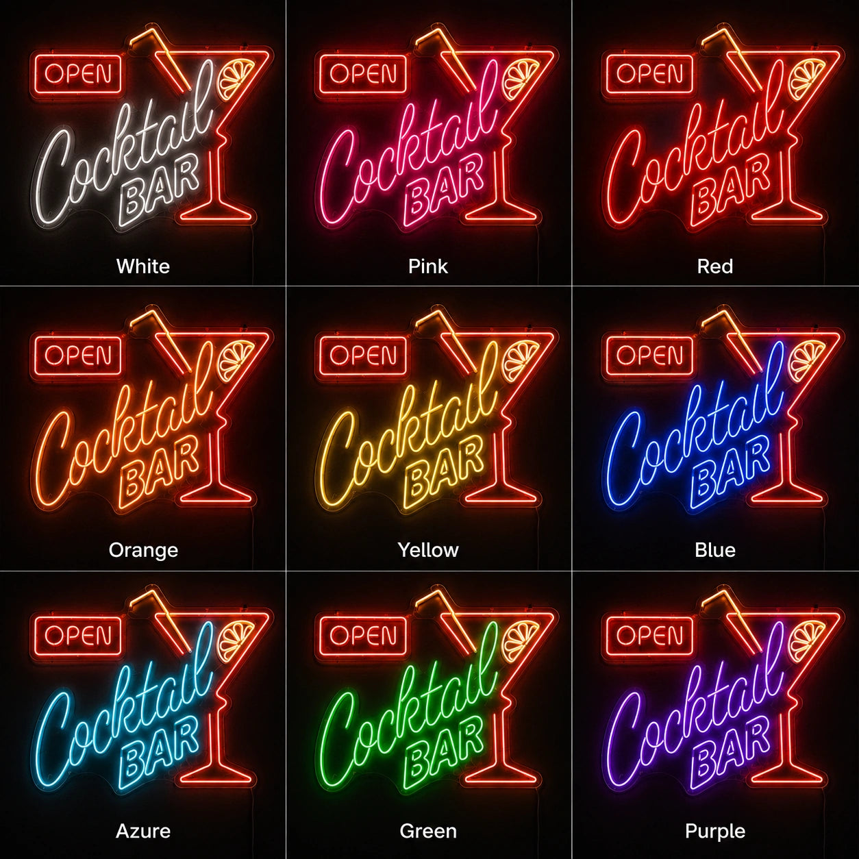 Open Cocktail Bar Neon Sign LED Neon Sign color grid