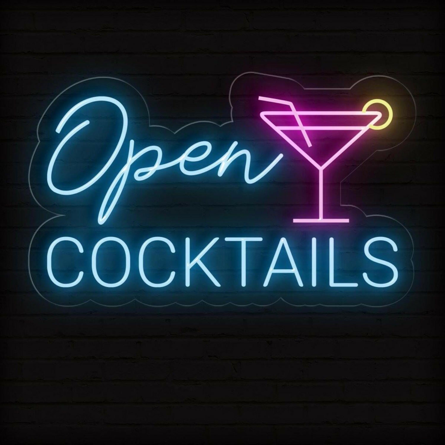 Open Cocktails Purple-Yellow Led Neon Sign For Bar Decor | Shineneon