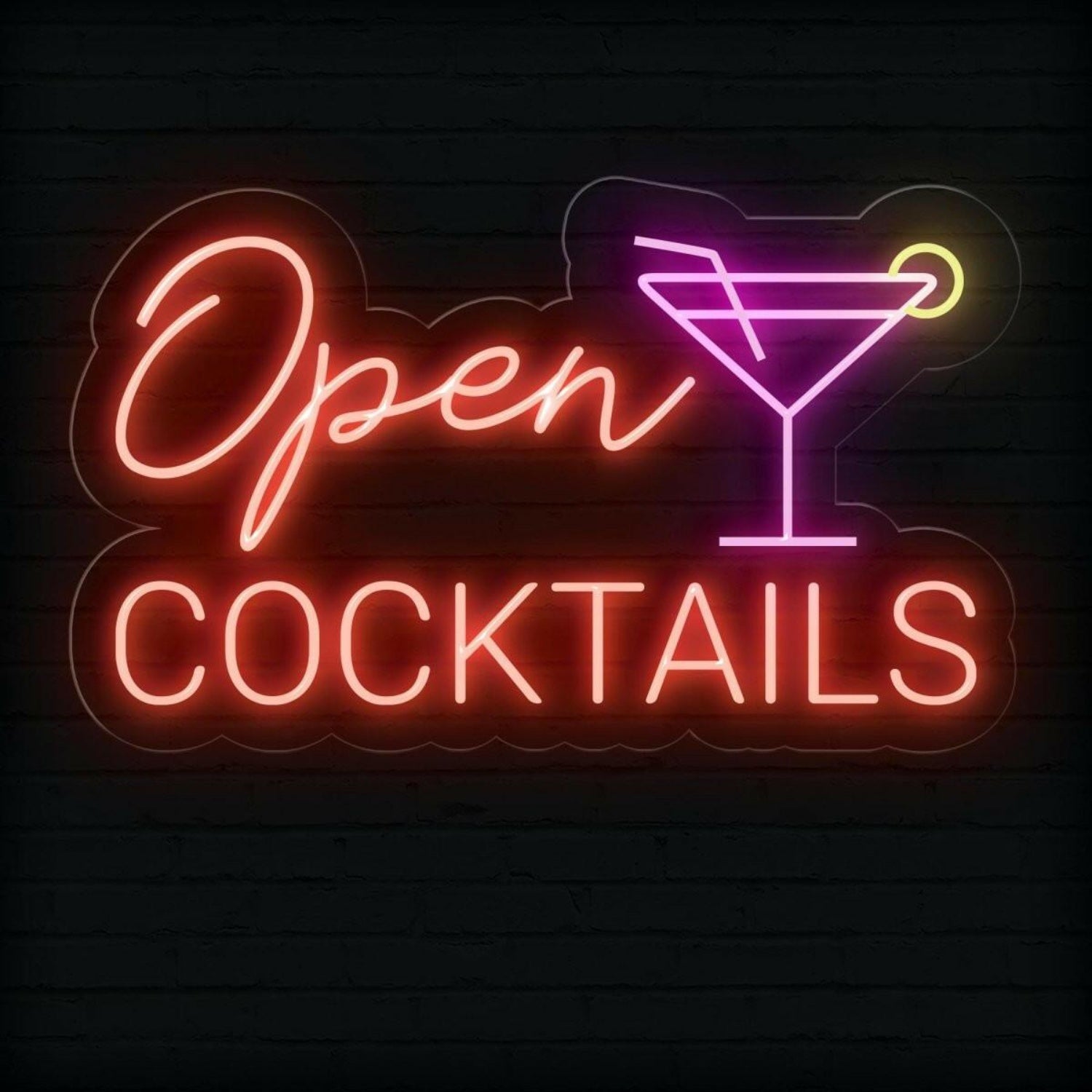 Open Cocktails Purple-Yellow Led Neon Sign For Bar Decor | Shineneon