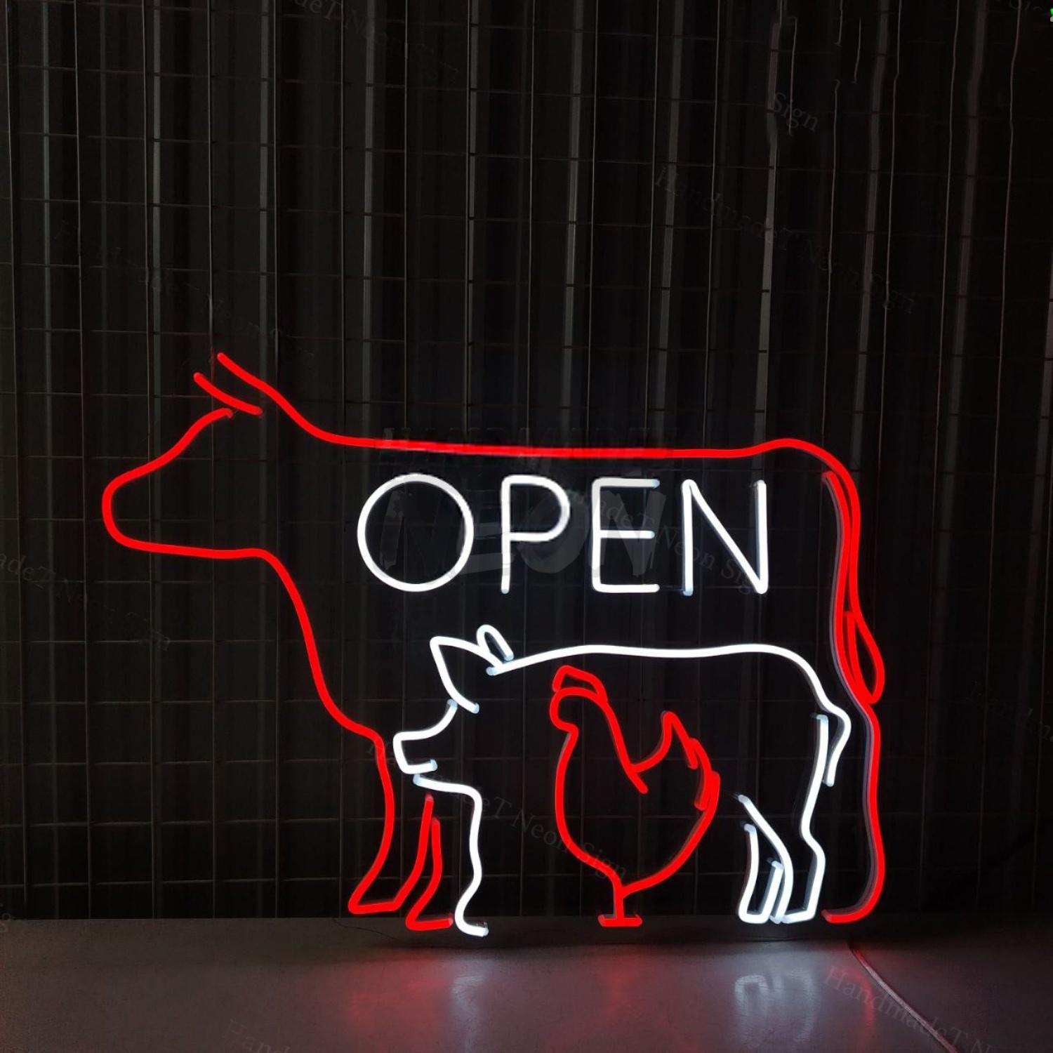 Open Cow Pig Chicken Meat Bbq Restaurant Led Sign | Shineneon