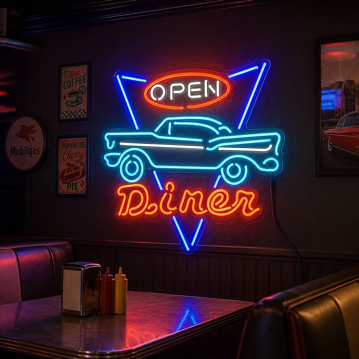 Open Diner Classic Car Neon Sign LED Neon Sign real lifestyle scene
