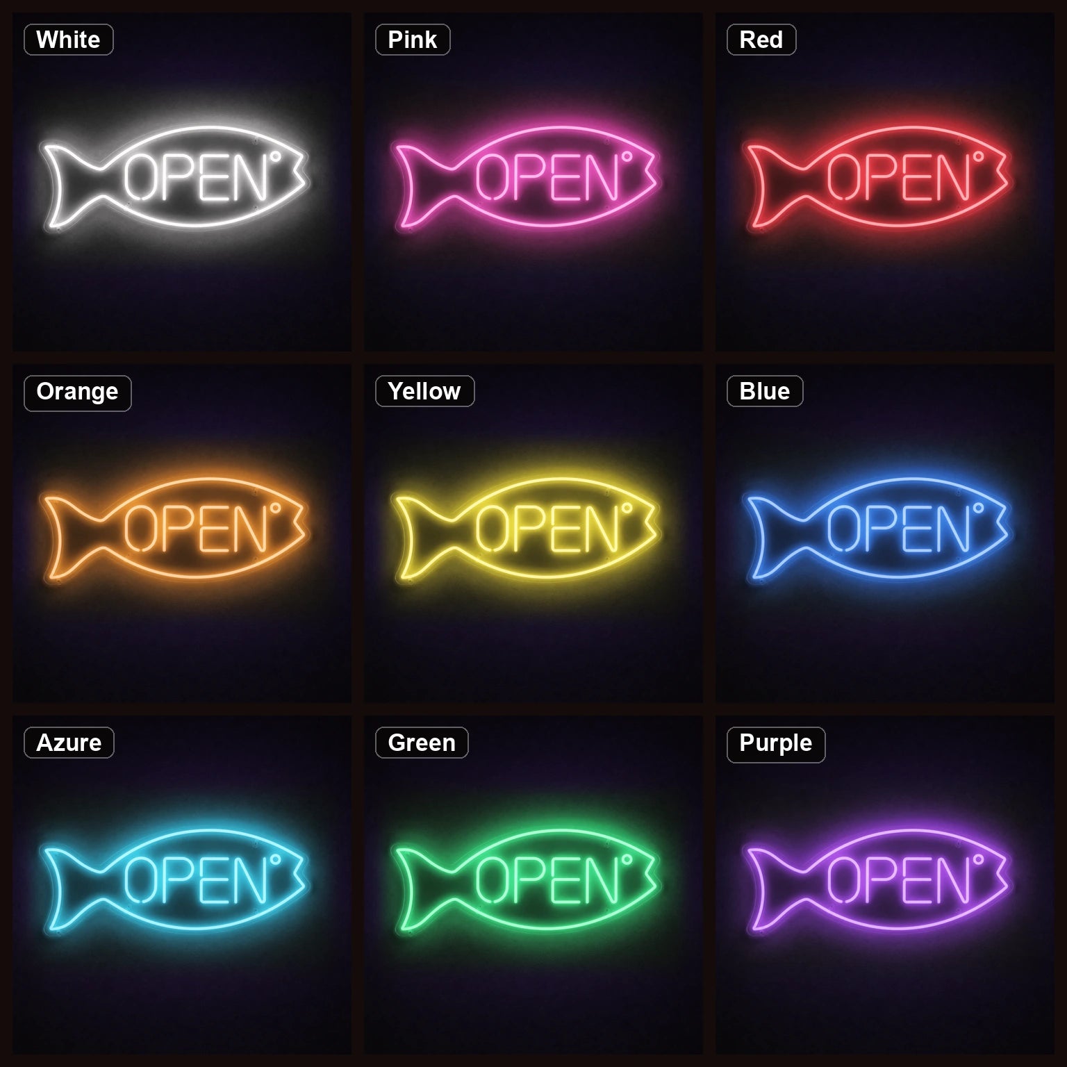 Open Fish LED Neon Sign color grid