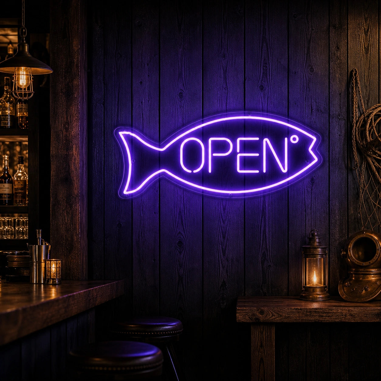 Open Fish LED Neon Sign Garage Man Cave Neon Sign high-converting product image
