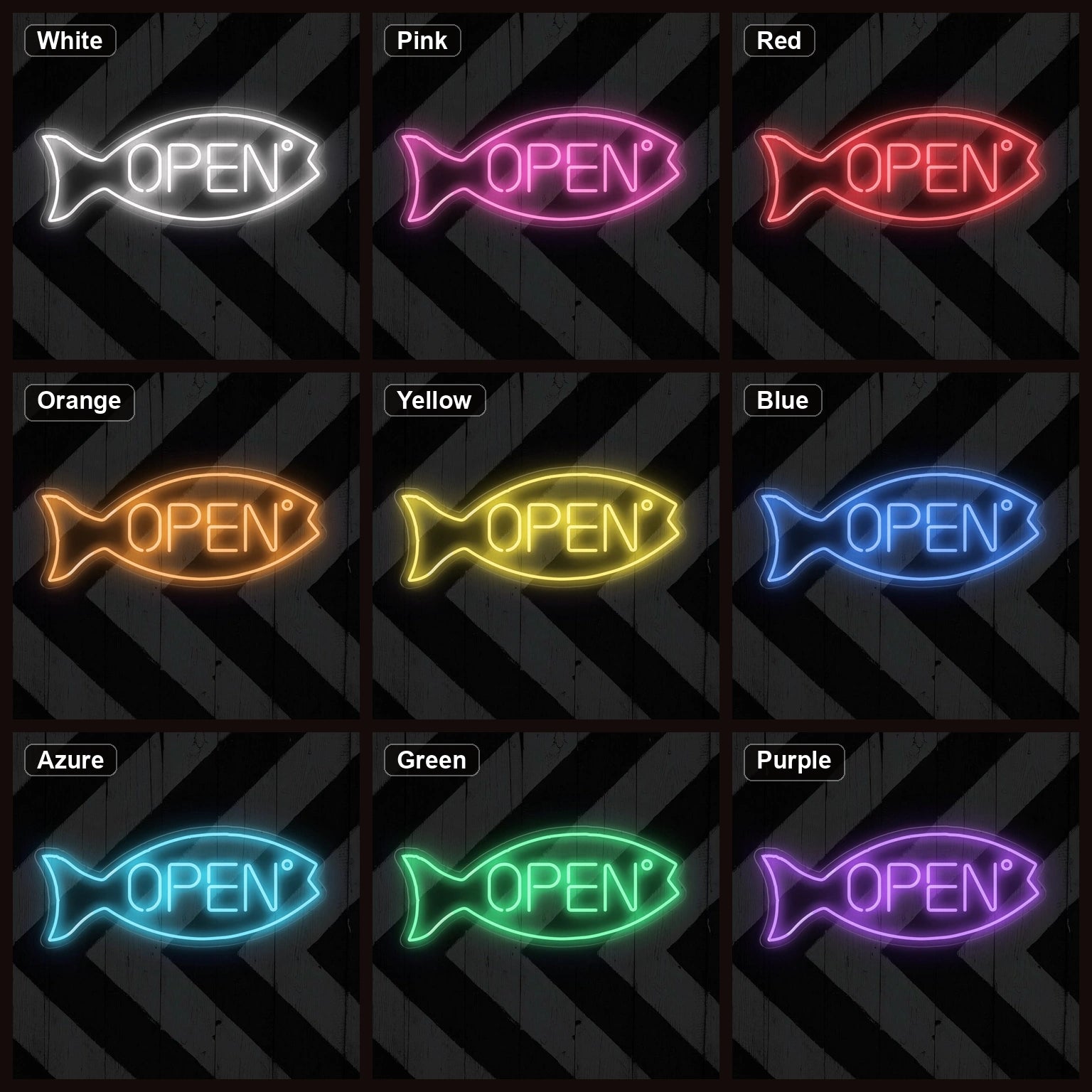 Open Fish LED Neon Sign Garage Man Cave Neon Sign color grid