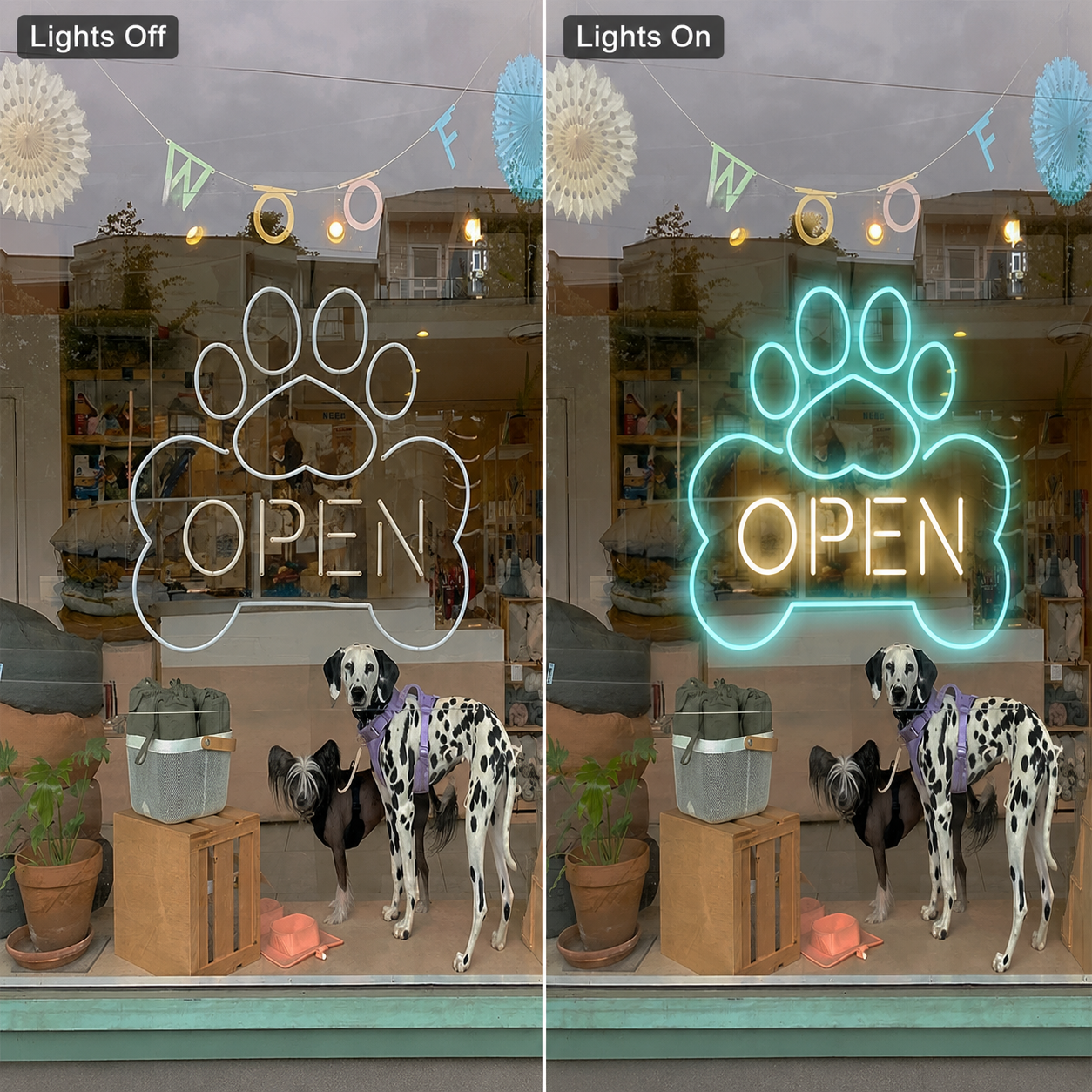 Open LED Neon Sign Bedroom Decor Wall Neon Sign - 06 Day Night Comparison