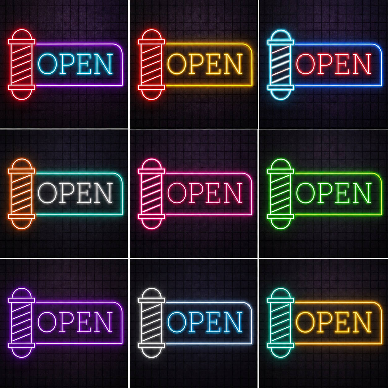 Open LED Neon Sign Home Art - 05 Color Grid