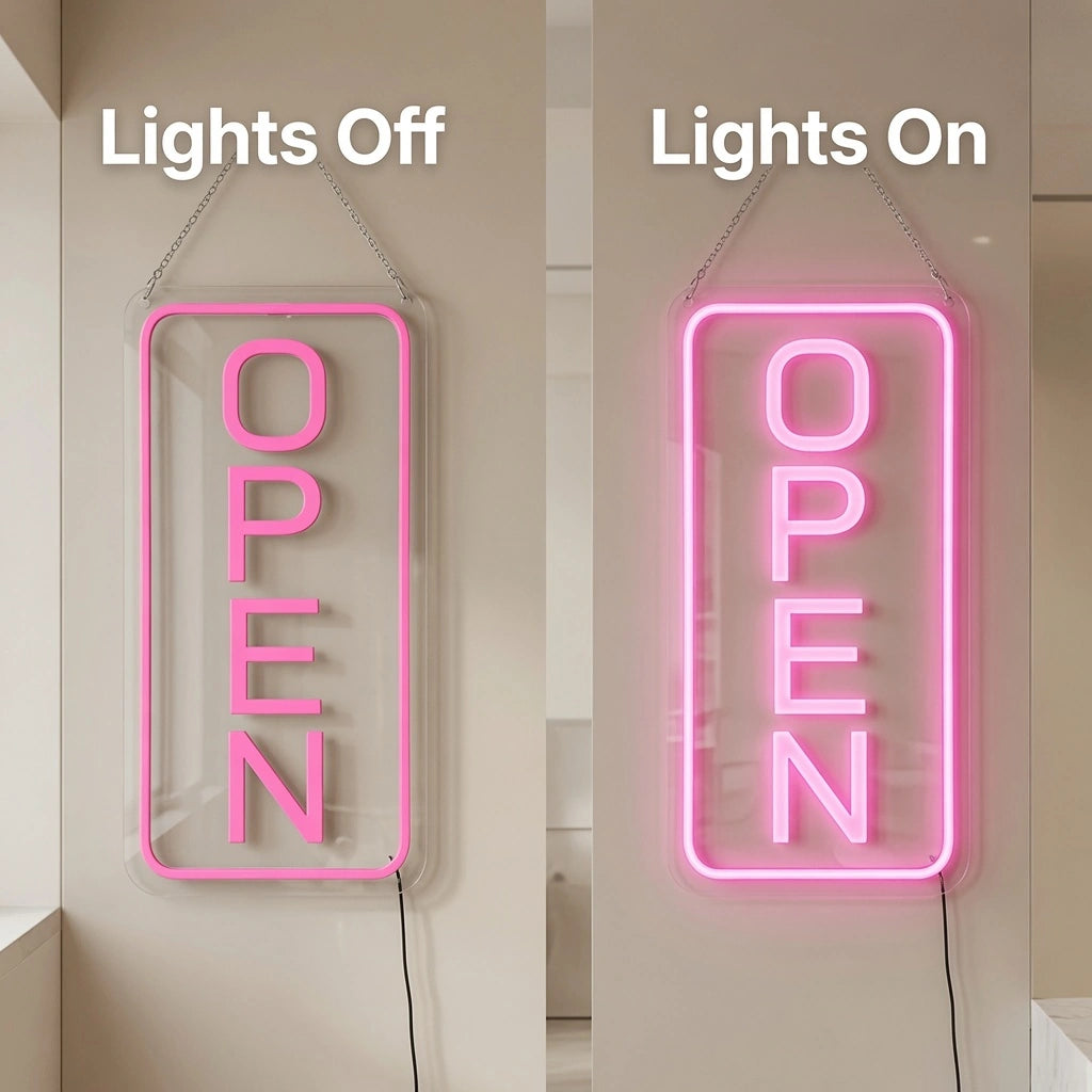 Open LED Neon Sign Wall Art - 06 Day Night Comparison
