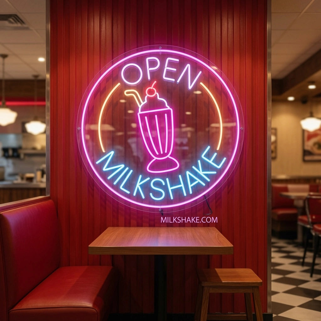 Open Milkshake Business LED Neon Sign - 02 High-Converting Product Image