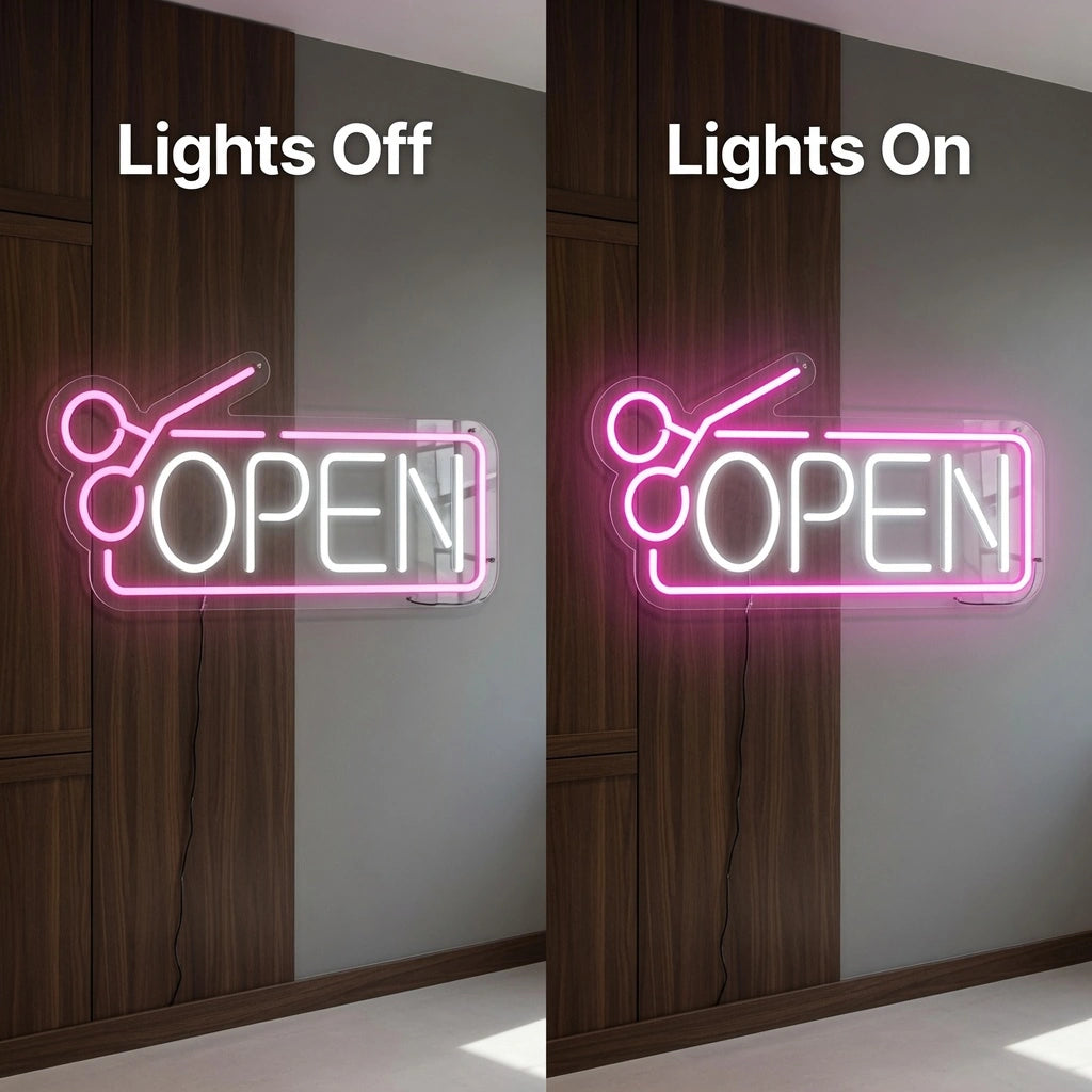 Open Shop Wall Decor LED Neon Sign - 06 Day Night Comparison