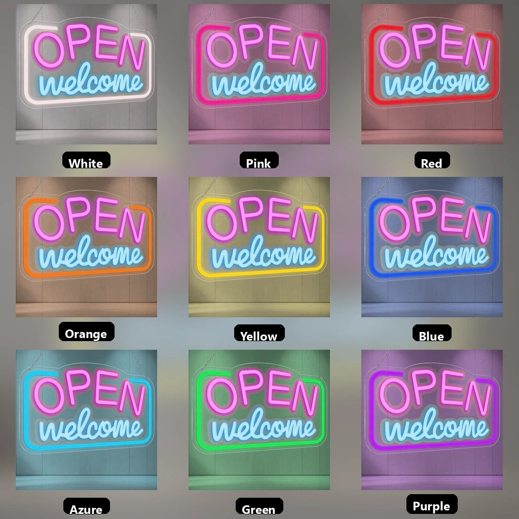 Open Welcome LED Neon Sign - 05 Color Grid