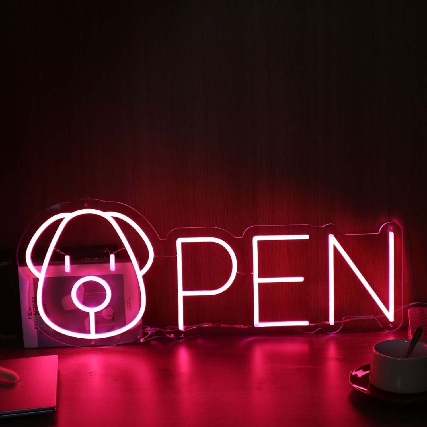 Open With Dog Head Red Led Neon Sign | Shineneon