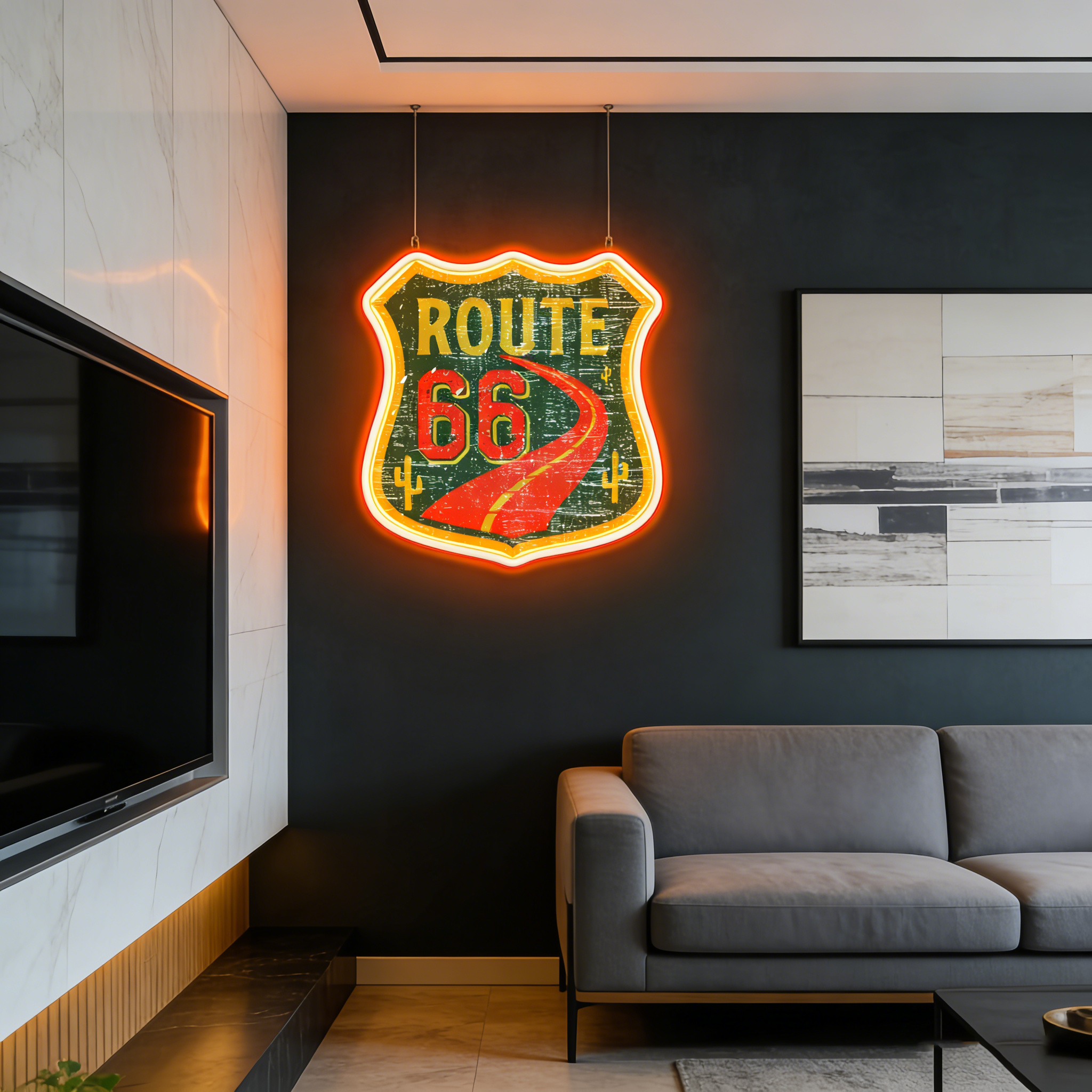 Orange Route 66 USB Led Neon Sign American Retro Road Trip Lover Home Bar Wall Art