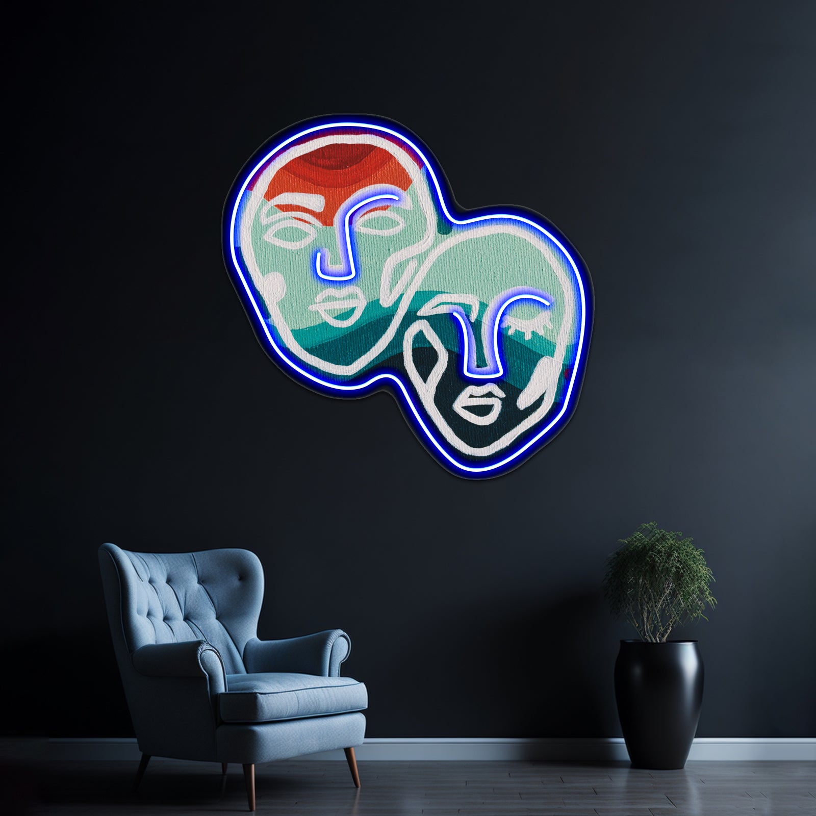Orange And Blue Abstract Faces Wall Artwork Neon Signs Wall Artwork Neon Signs | Shineneon