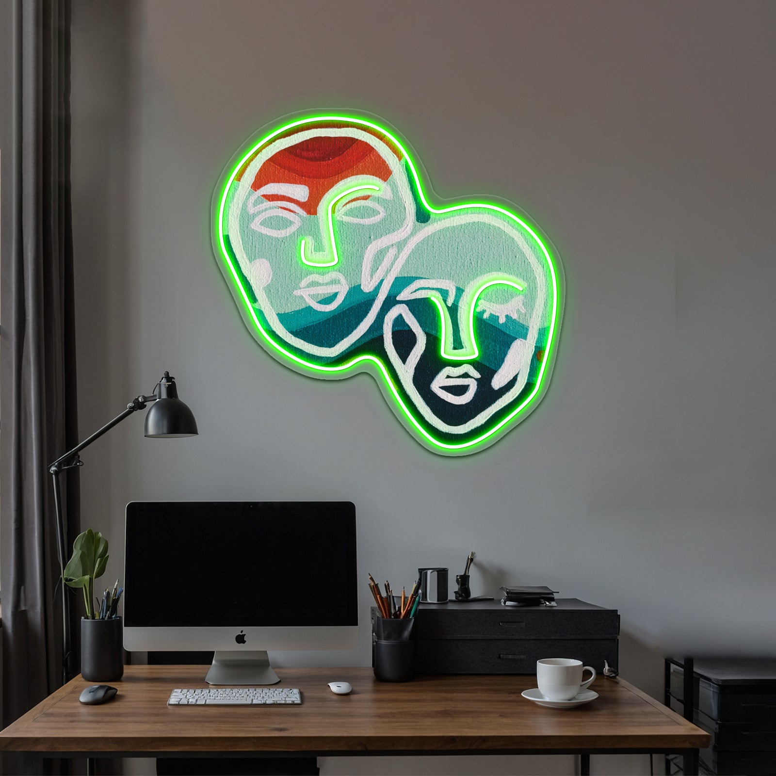 Orange And Blue Abstract Faces Wall Artwork Neon Signs Wall Artwork Neon Signs | Shineneon