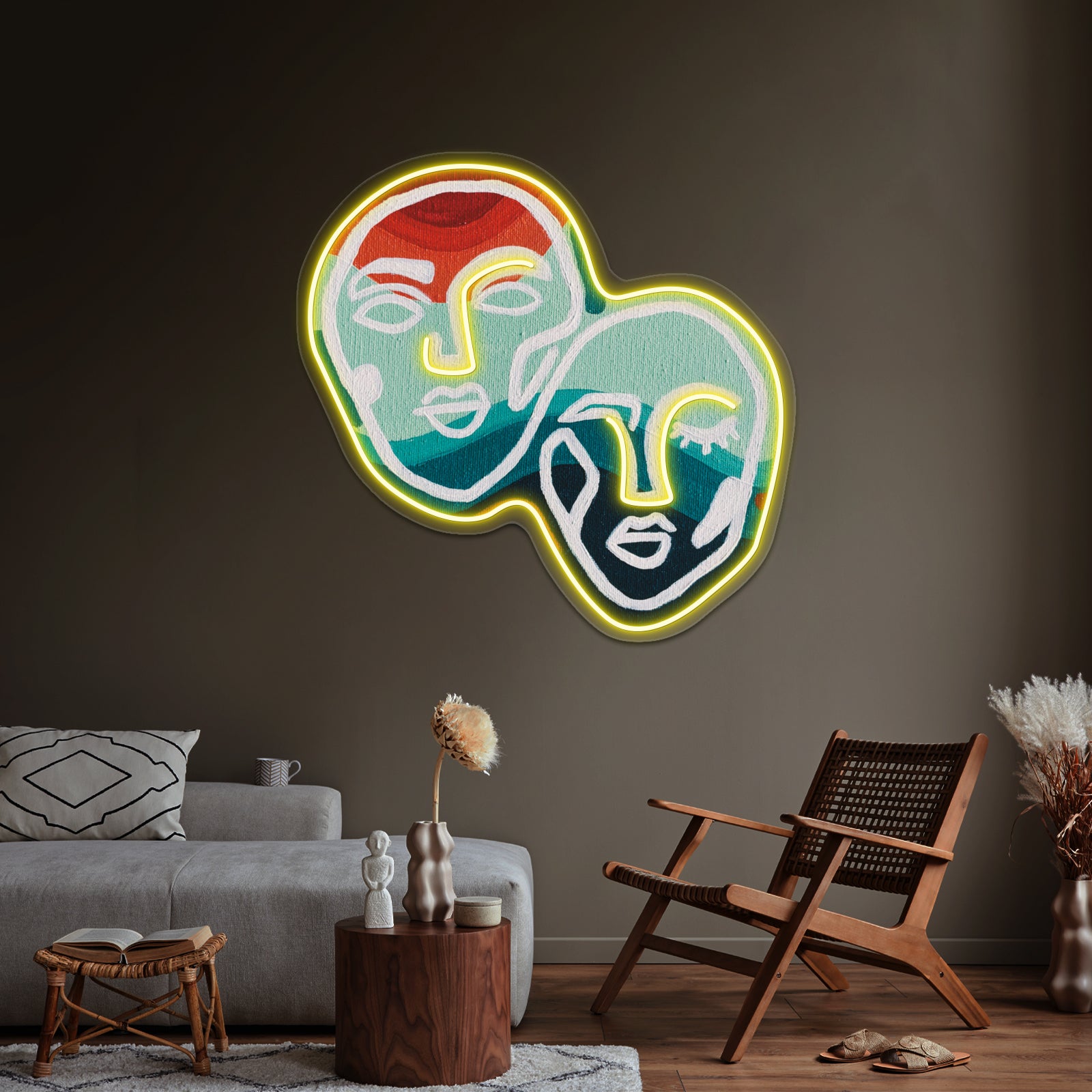 Orange And Blue Abstract Faces Wall Artwork Neon Signs Wall Artwork Neon Signs | Shineneon