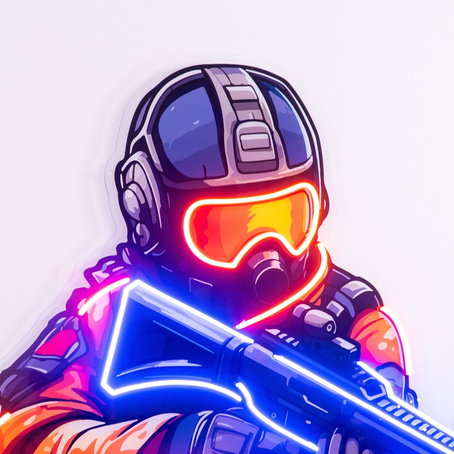 Orange-Blue Soldier Shooting Games Uv Printed Led Neon Sign For Indoor Wall Decor | Shineneon