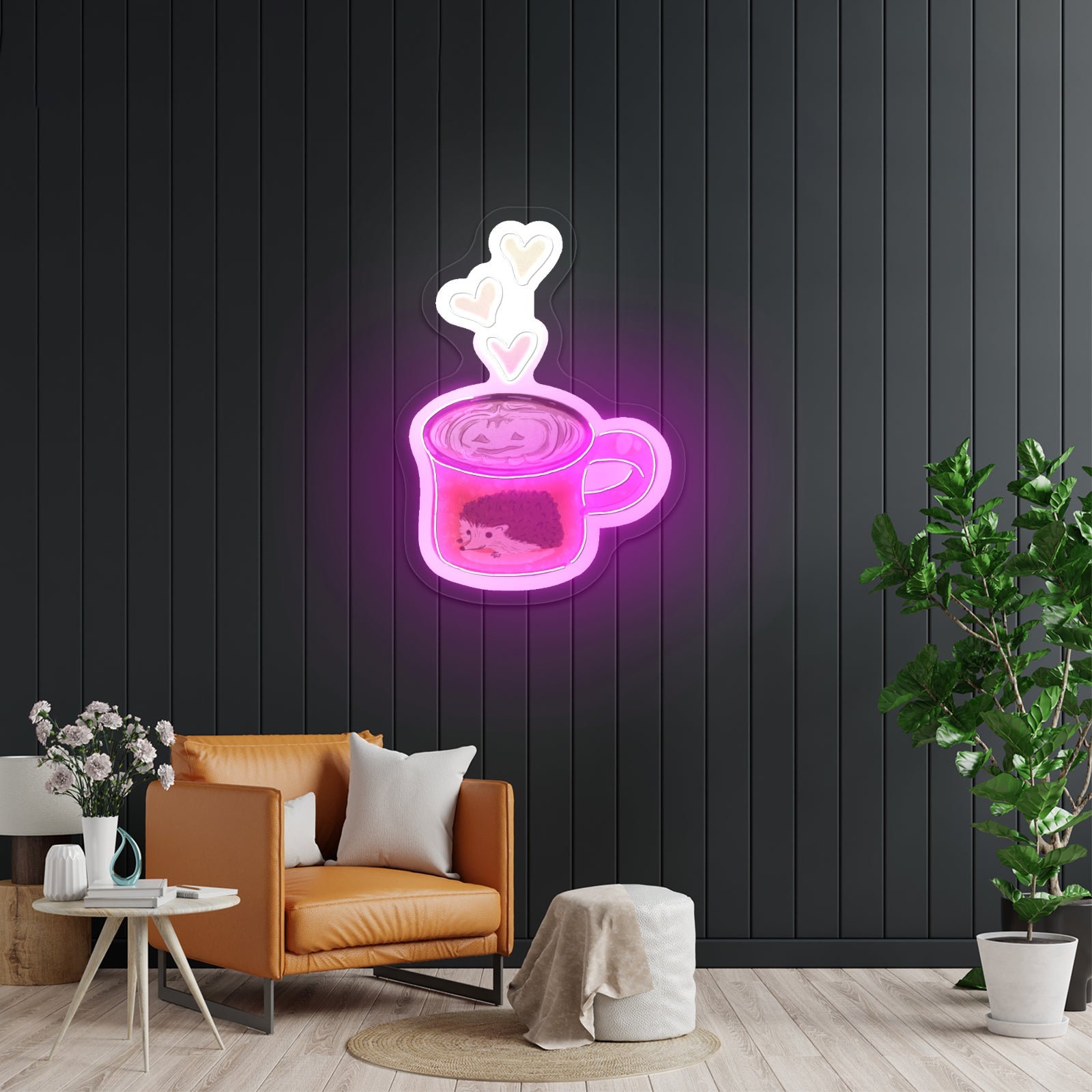 Orange Coffee Mug Fall Hedgehog Artwork Personalized Neon Signs - Shineneon