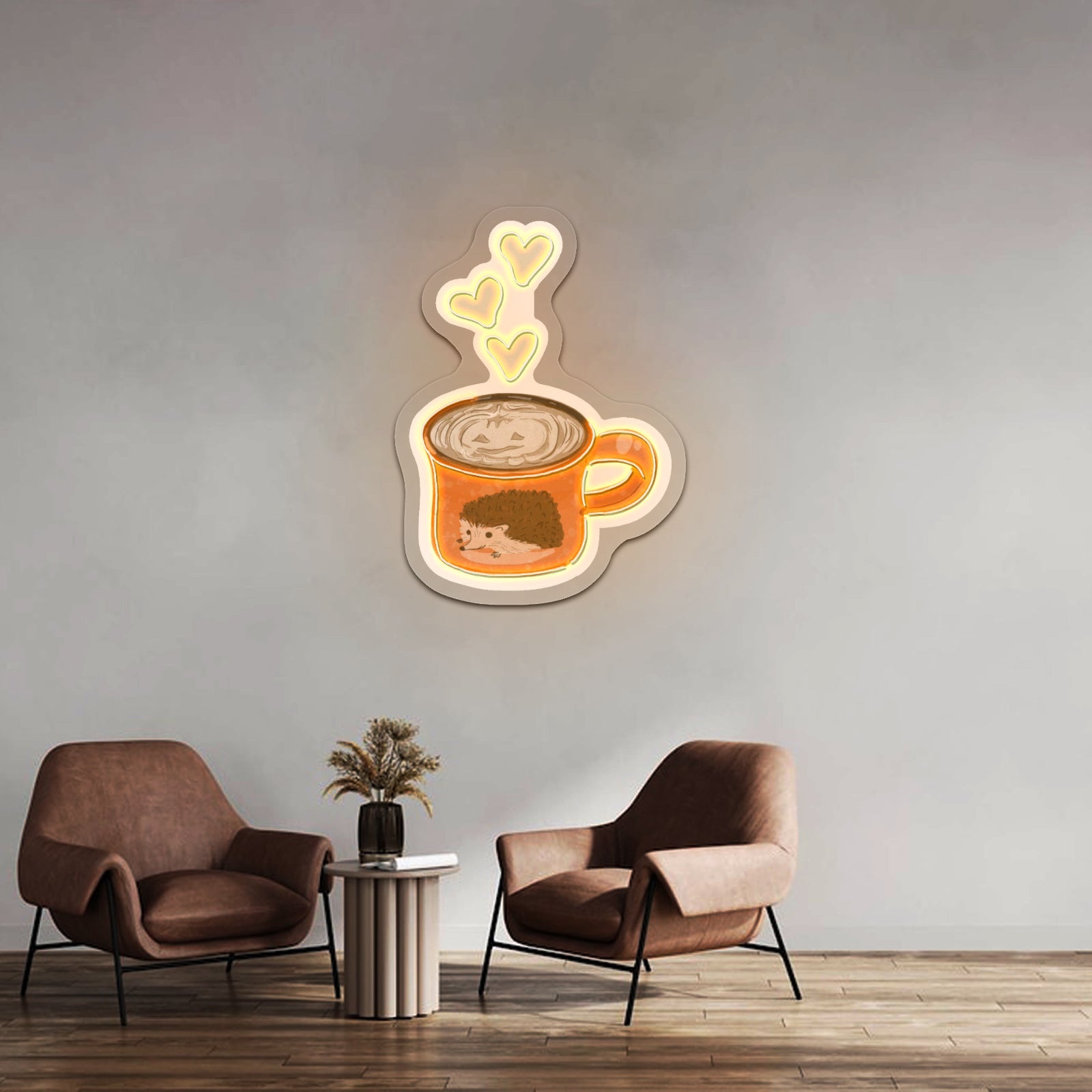 Orange Coffee Mug Fall Hedgehog Artwork Personalized Neon Signs - Shineneon