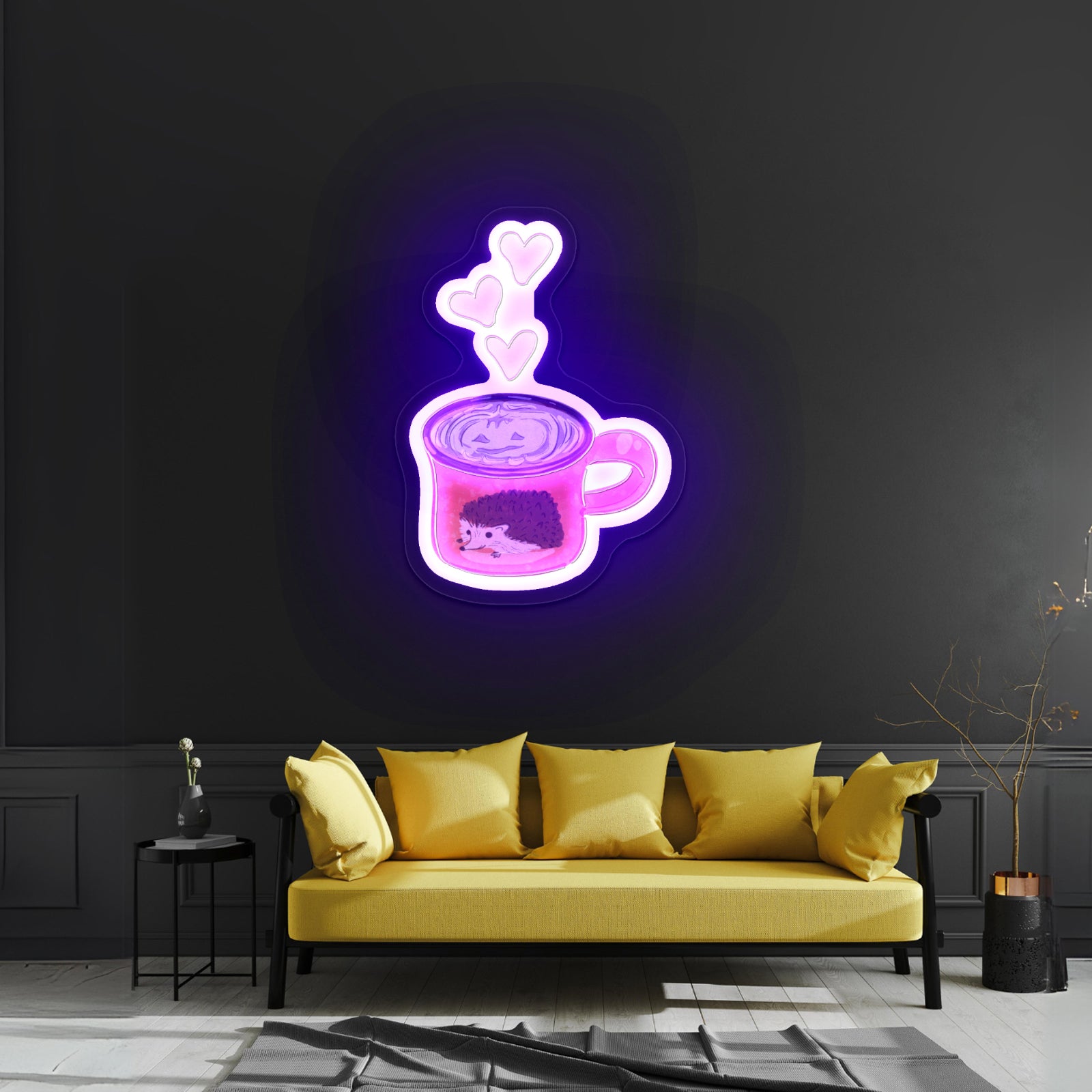 Orange Coffee Mug Fall Hedgehog Artwork Personalized Neon Signs