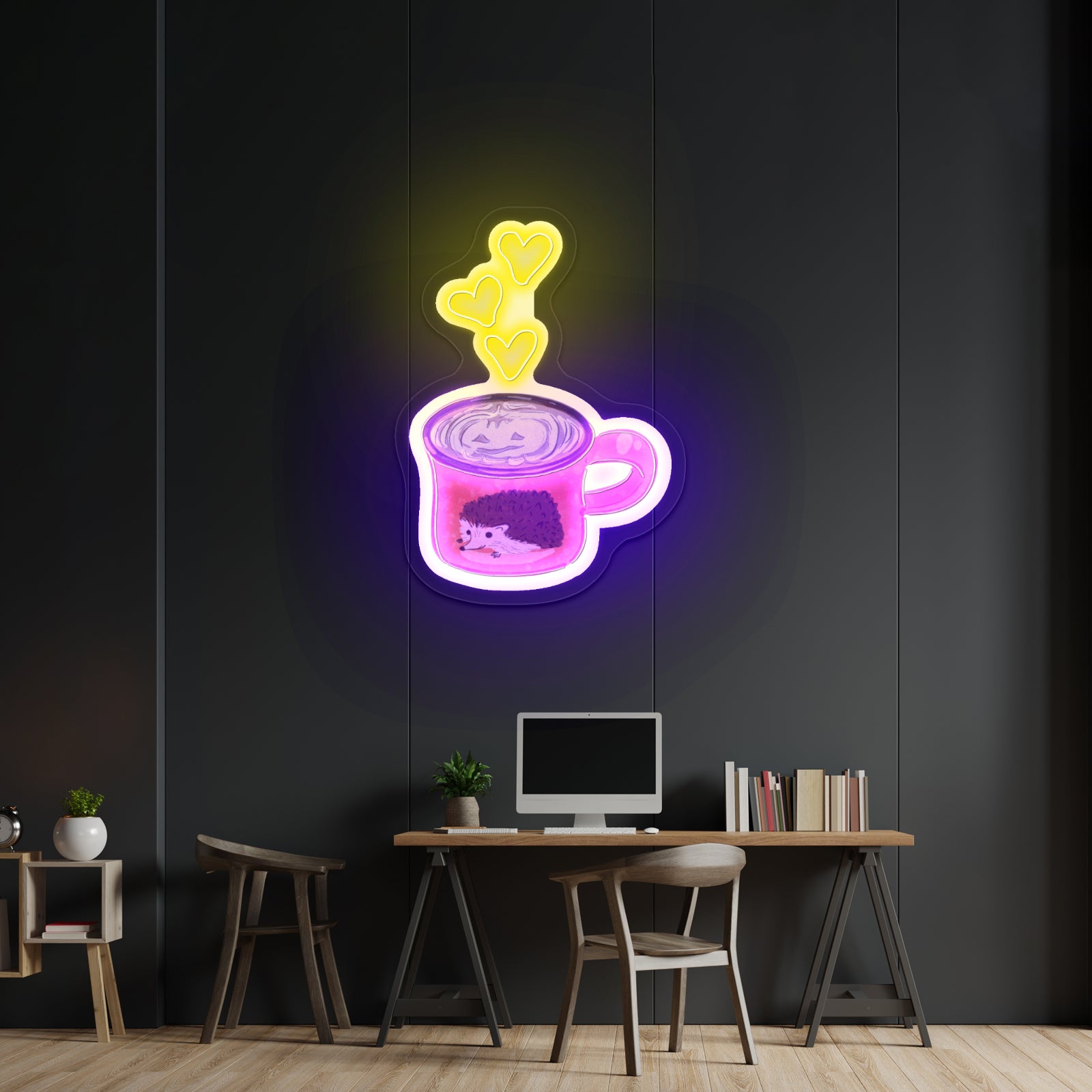 Orange Coffee Mug Fall Hedgehog Artwork Personalized Neon Signs