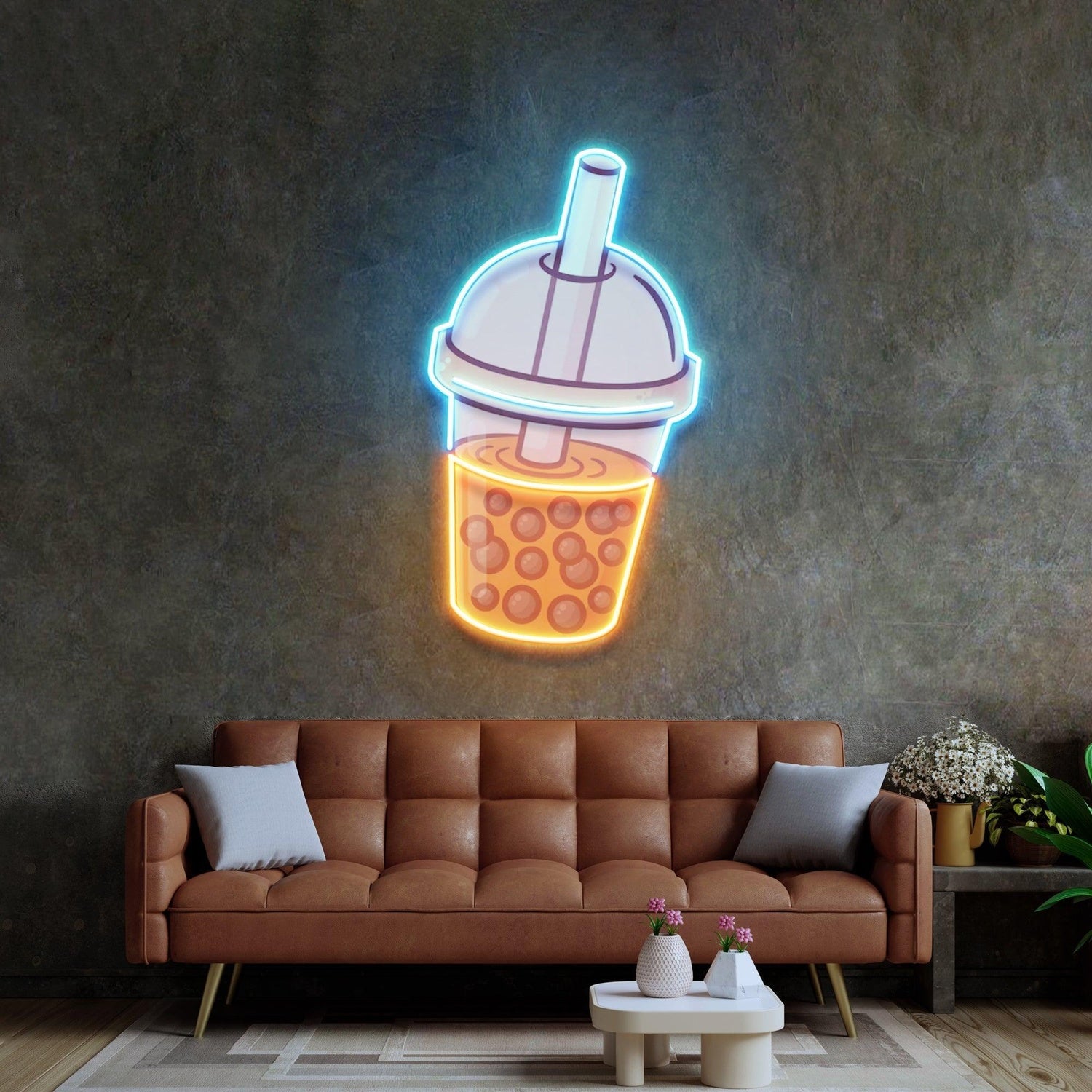 Orange Milktea Cup Uv Printed Led Neon Sign For Cafe Home Decor | Shineneon