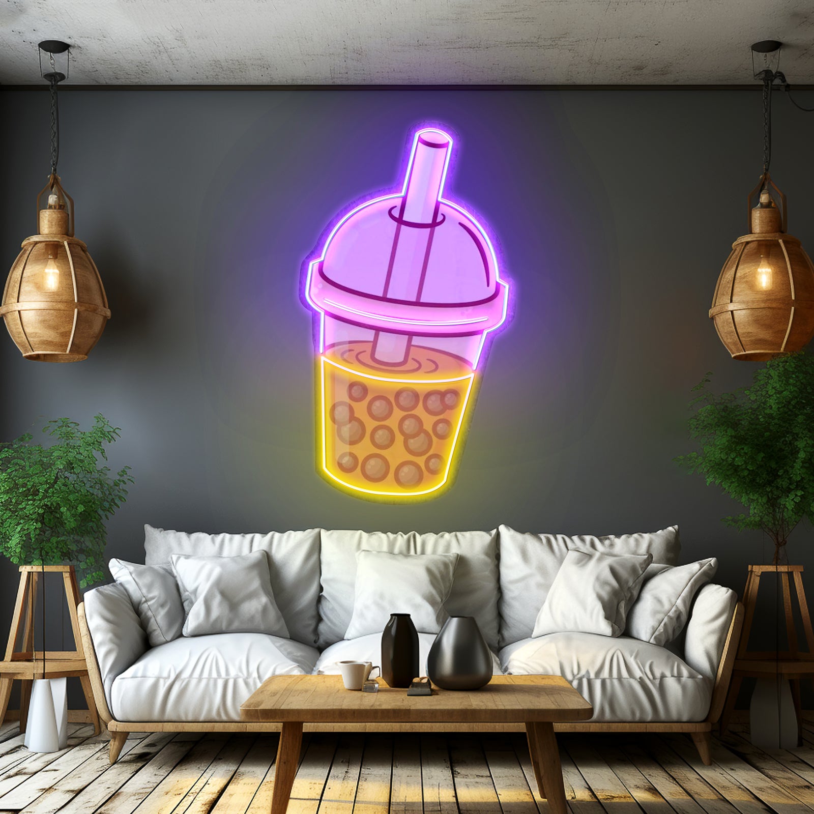 Orange Milktea Neon Acrylic Artwork