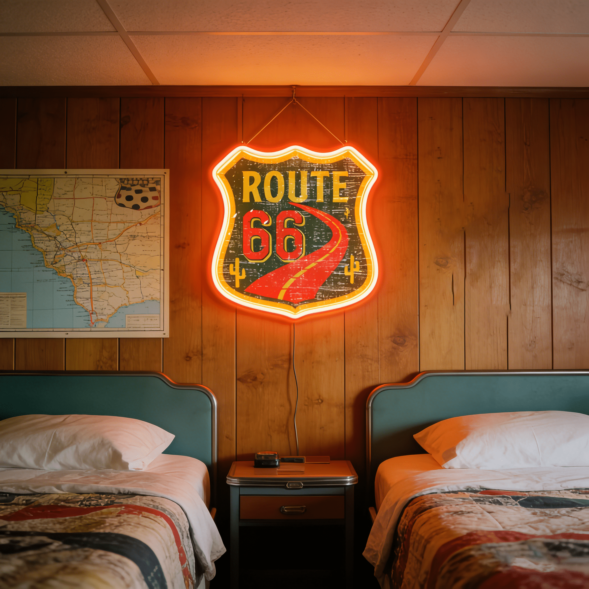 Orange Route 66 USB Led Neon Sign American Retro Road Trip Lover Home Bar Wall Art - Shineneon