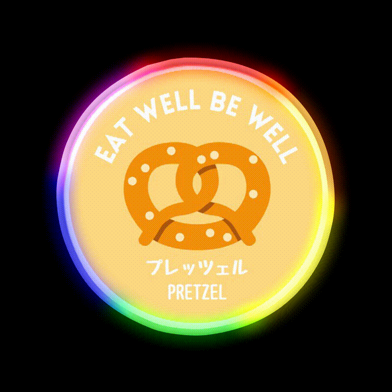 Orange Yellow Pretzel Japanese Bake Food Snack Food Led Neon Sign Rgb Color - LED neon sign close-up detail