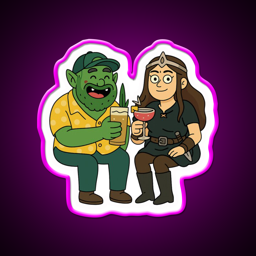 Orc And Princess Having A Cocktail Bar Decor Led Neon Sign Rgb Color - Neon sign mounted on wall in room