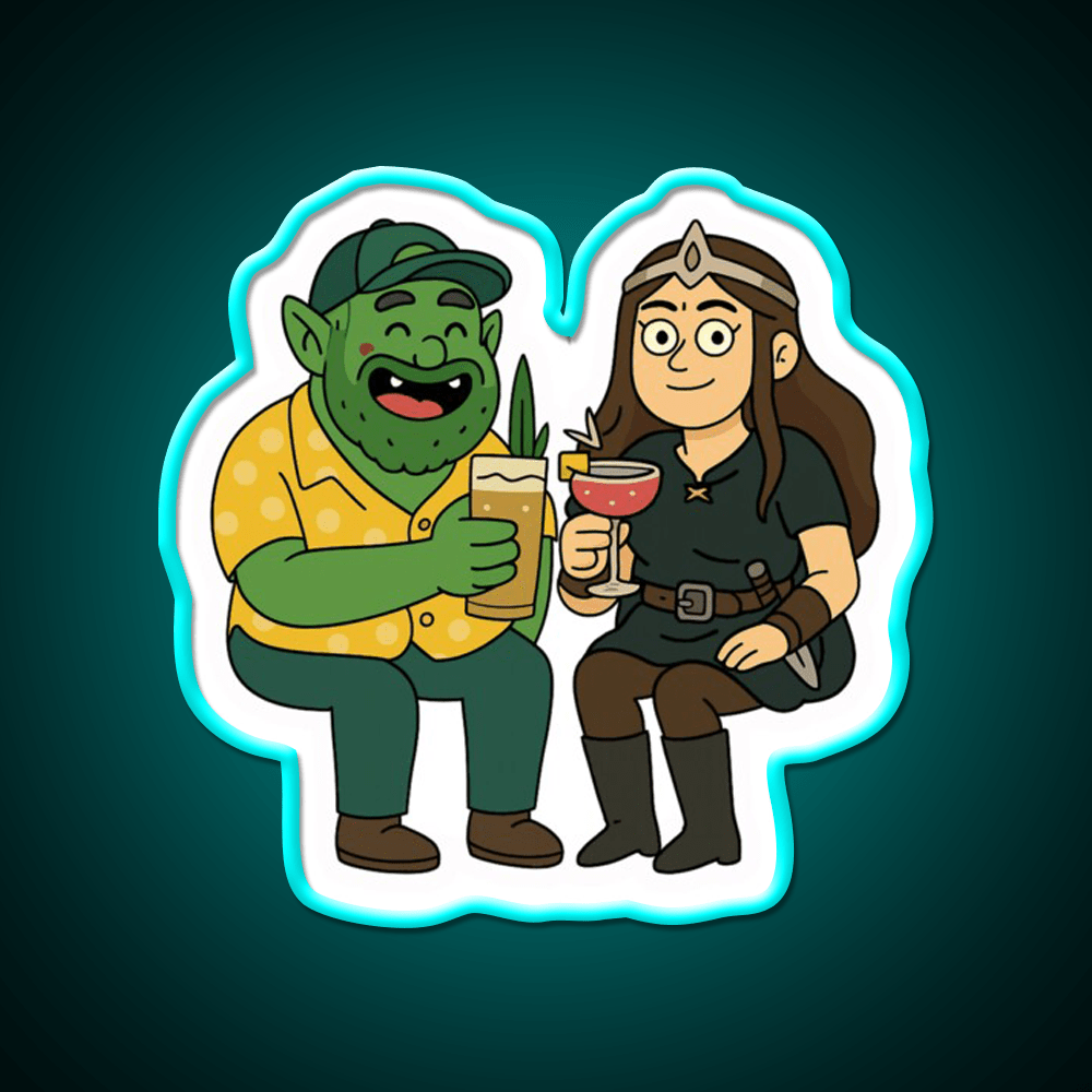 Orc And Princess Having A Cocktail Bar Decor Led Neon Sign Rgb Color - Shineneon