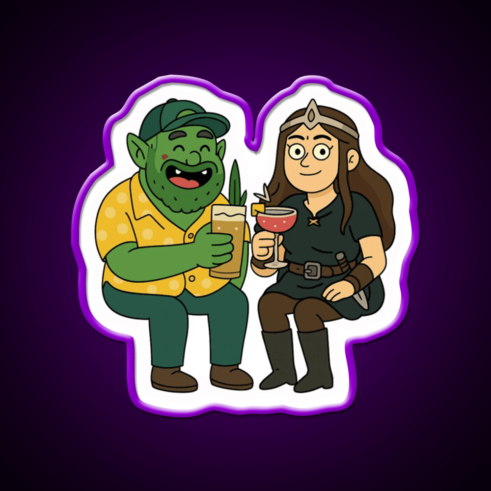 Orc And Princess Having A Cocktail Bar Decor Led Neon Sign Rgb Color - Shineneon
