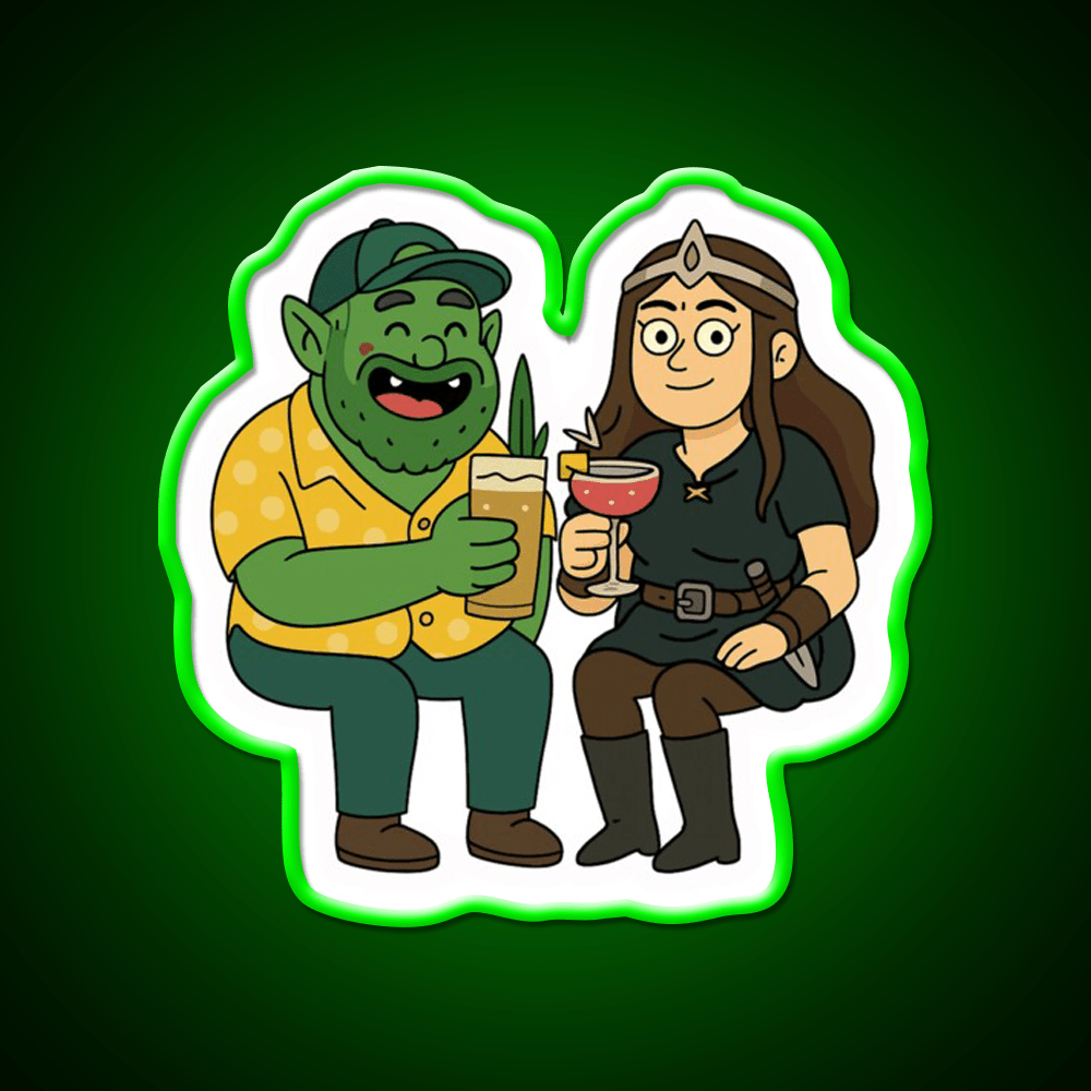 Orc And Princess Having A Cocktail Bar Decor Led Neon Sign Rgb Color - Shineneon