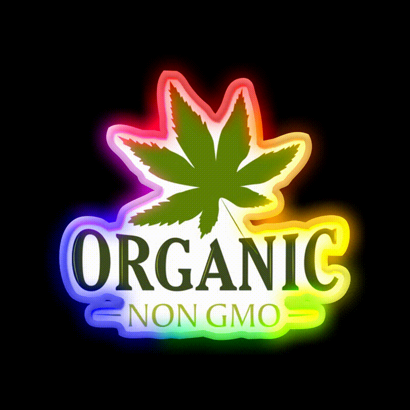 Organic Non Gmo Hemp Inspired Green Leaf Led Neon Sign Rgb Color - LED neon sign close-up detail