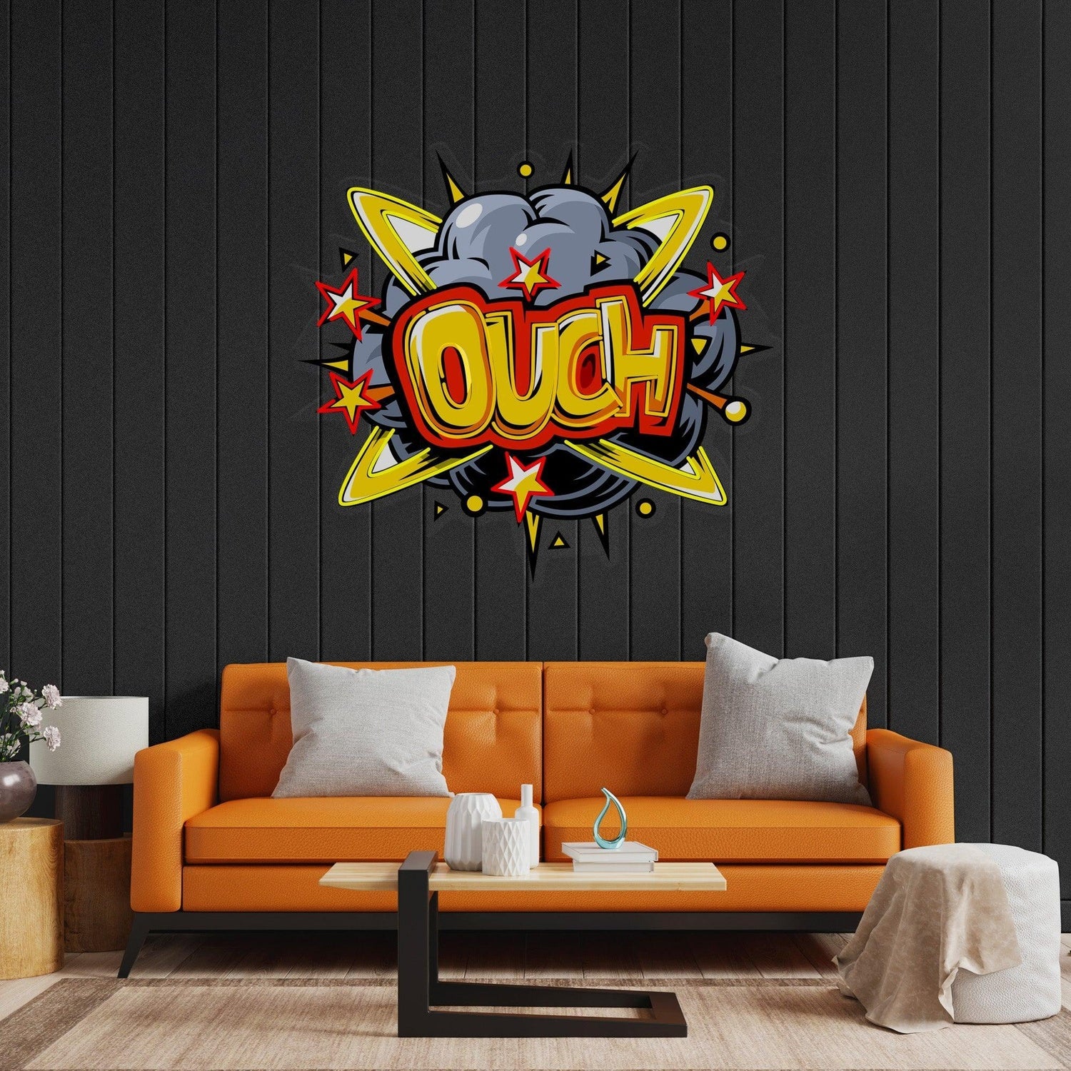 Ouch Comic Style Uv Printed Led Neon Sign Artwork For Indoor Wall Decor | Shineneon