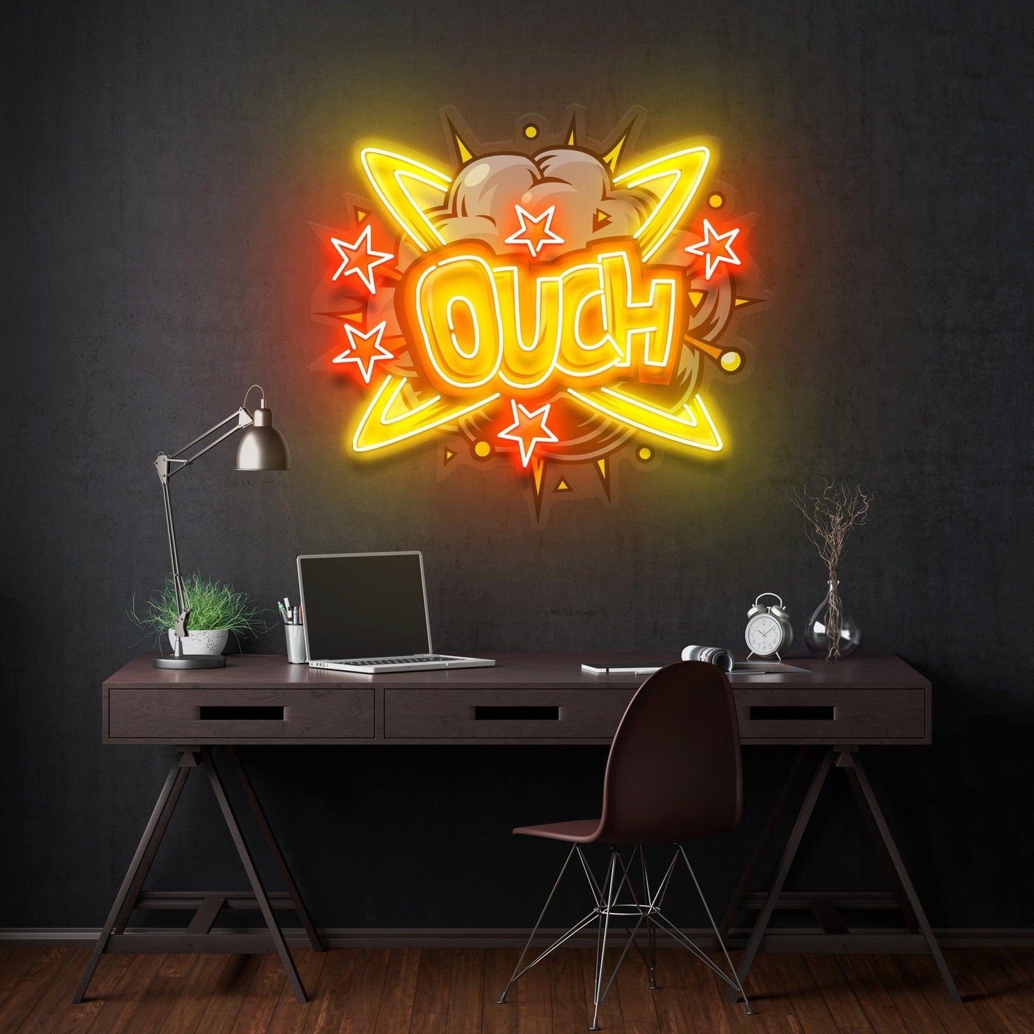 Ouch Comic Style Uv Printed Led Neon Sign Artwork For Indoor Wall Decor | Shineneon