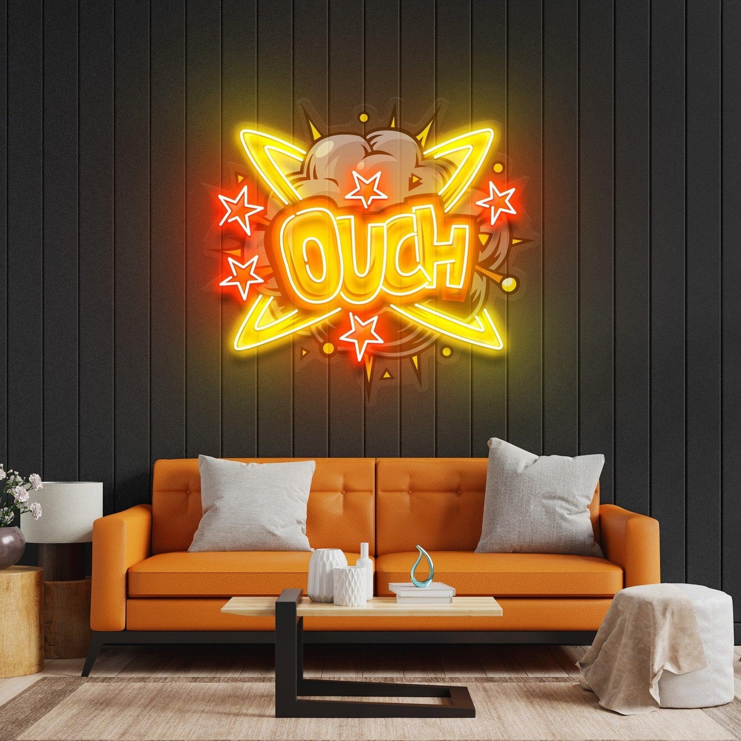 Ouch Comic Style Uv Printed Led Neon Sign Artwork For Indoor Wall Decor | Shineneon