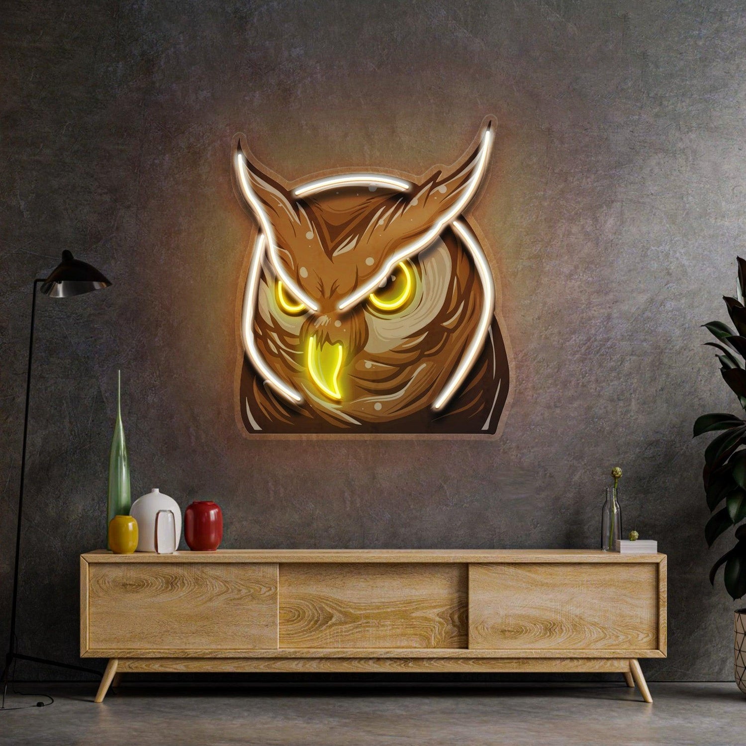 Owl Head Yellow-Outlined Uv Printed Led Neon Sign For Home And Cafe Decor | Shineneon