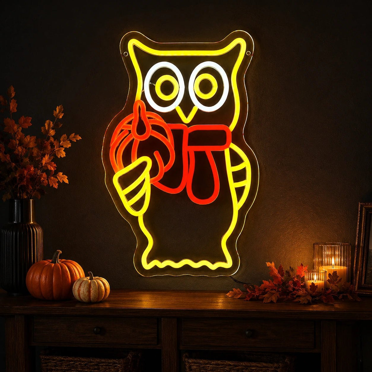 Owl Holding Pumpkin Scarf LED Neon Sign - Shineneon