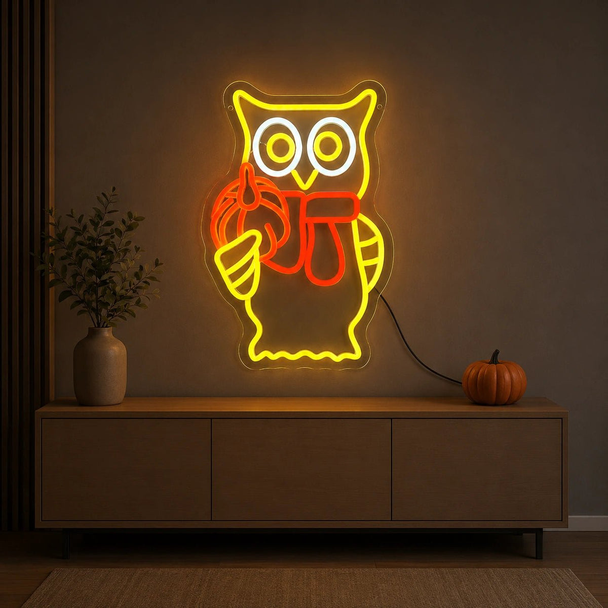 Owl Holding Pumpkin Scarf LED Neon Sign - Shineneon