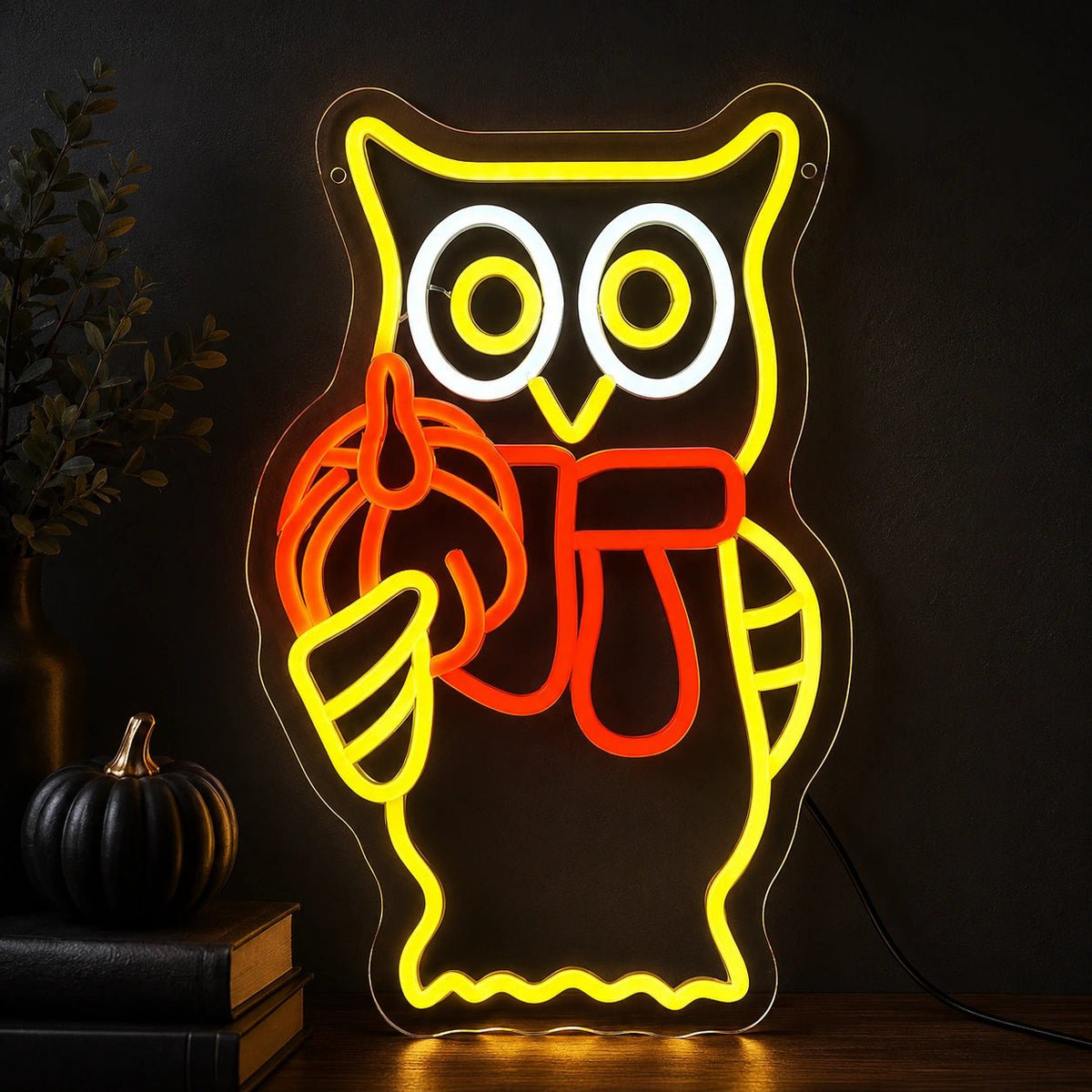 Owl Holding Pumpkin Scarf LED Neon Sign - Shineneon